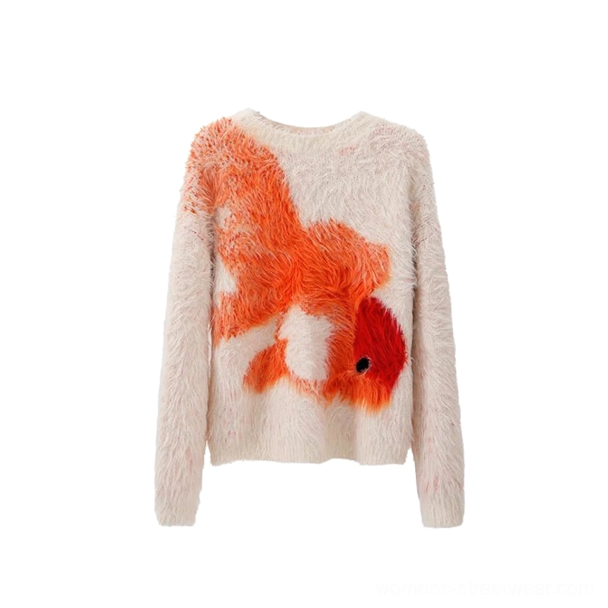 White variant of koi fuzzy knit sweater product image with oversized silhouette and contemporary Korean streetwear appeal