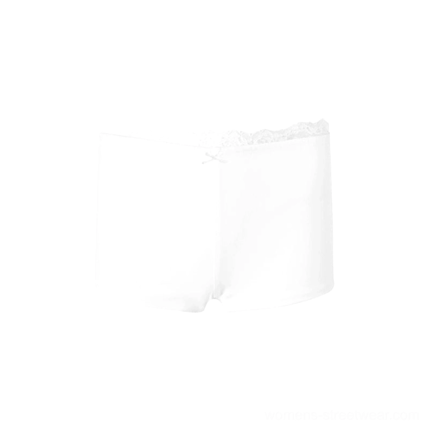 White lace trim soft micro shorts with a feminine scalloped waistband for Acubi and modern streetwear styling