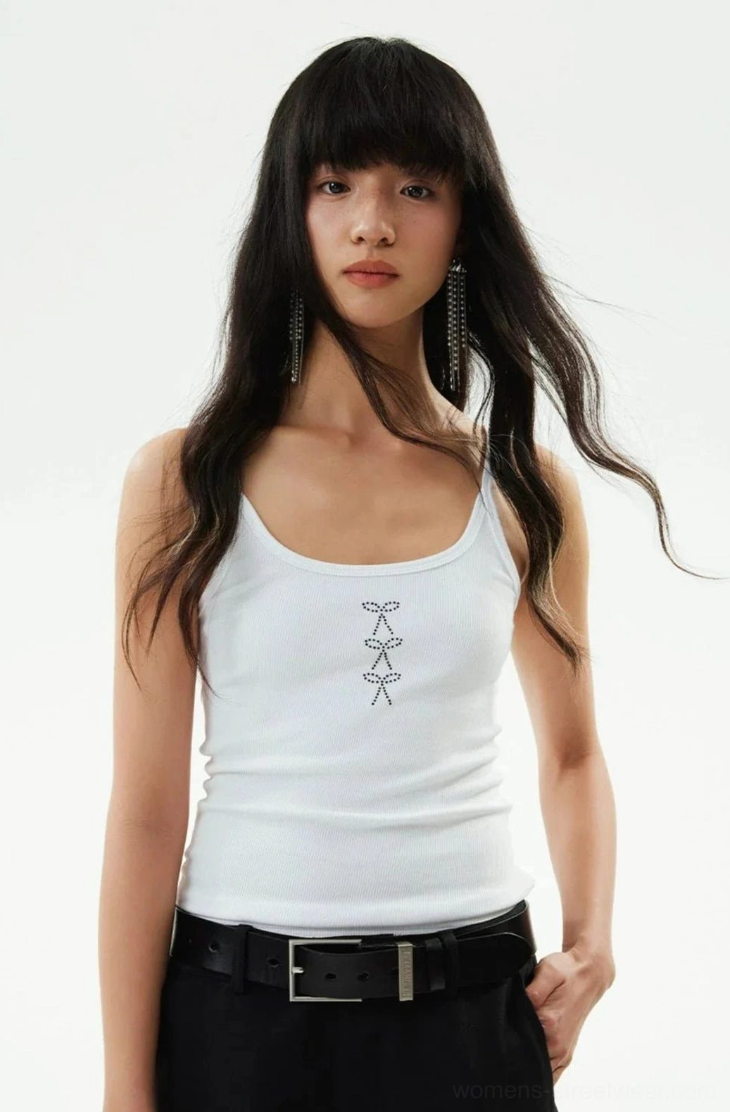 White ribbed cami tank top color option with slim fit and Y2K-inspired square neckline