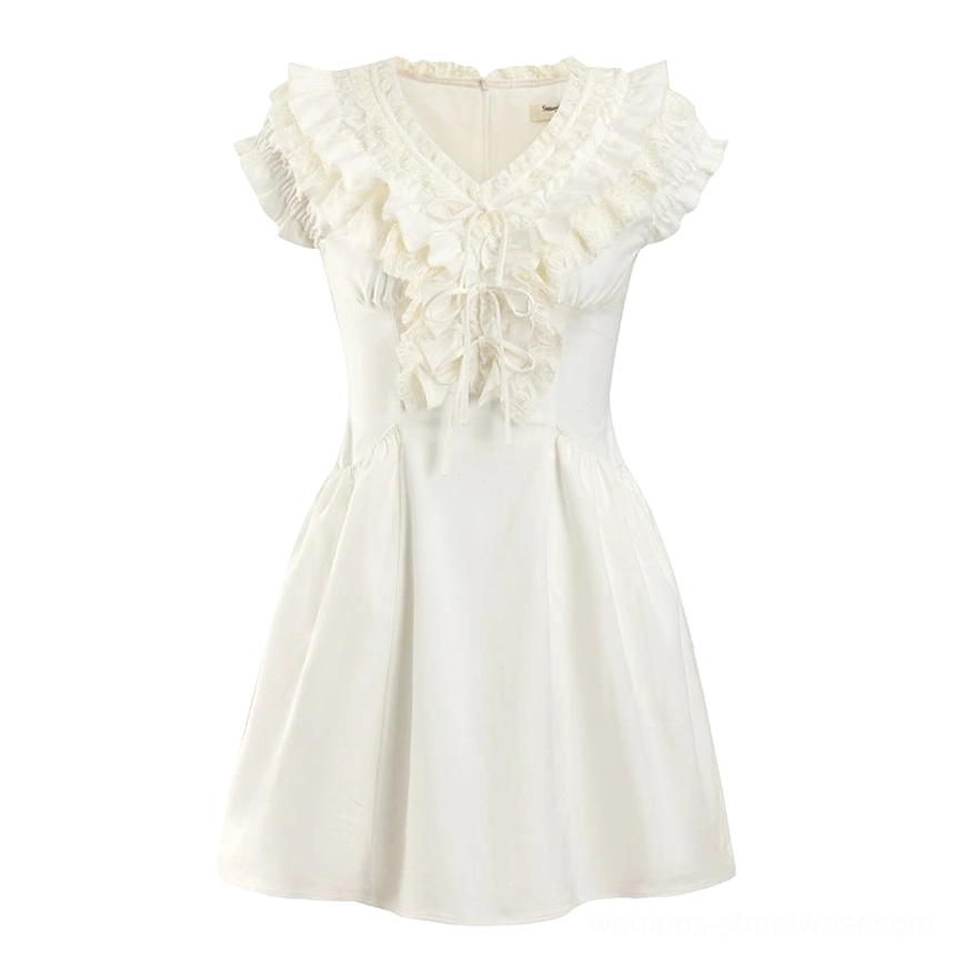 White ruffle cotton Victorian mini dress product image for romantic streetwear summer styling