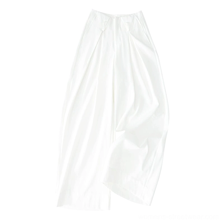 White tailored halter waistcoat and wide-leg trousers set for women with polished minimalist streetwear styling
