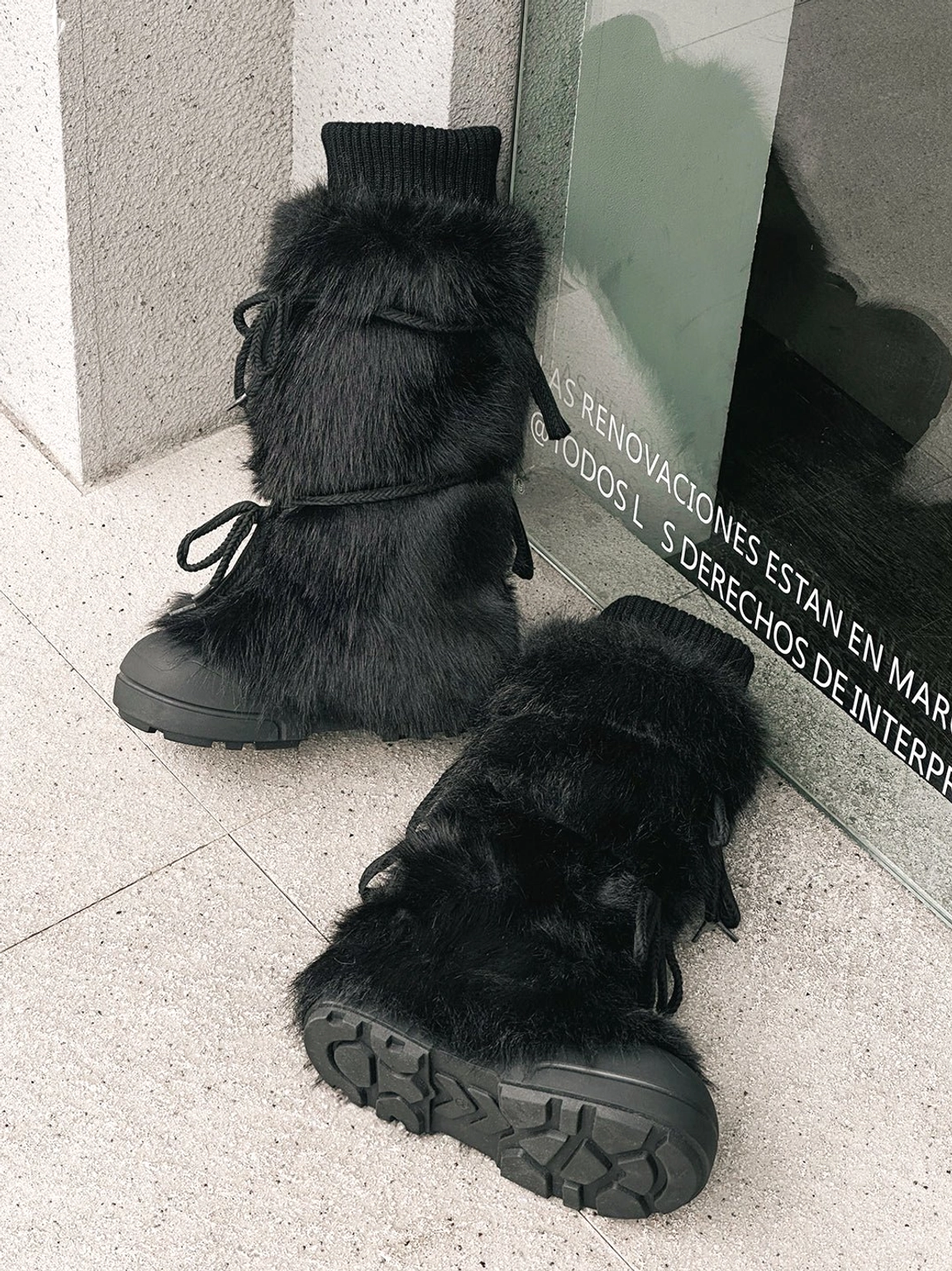 White tall platform boots with plush-lined detail for clean winter fashion outfits