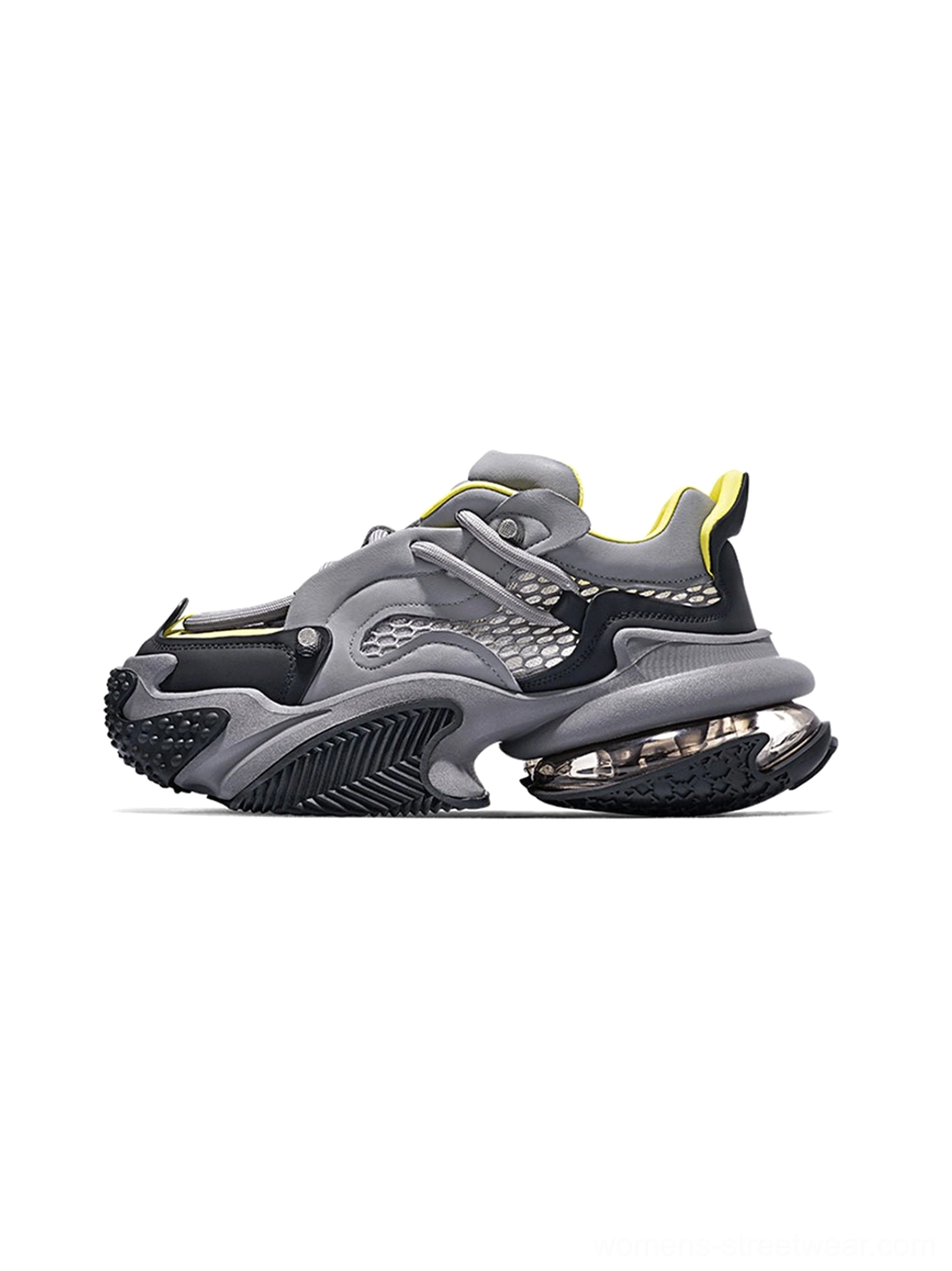 White Vortex Mesh Air Cushion Platform Sneakers product view with chunky sculpted sole and mesh panels