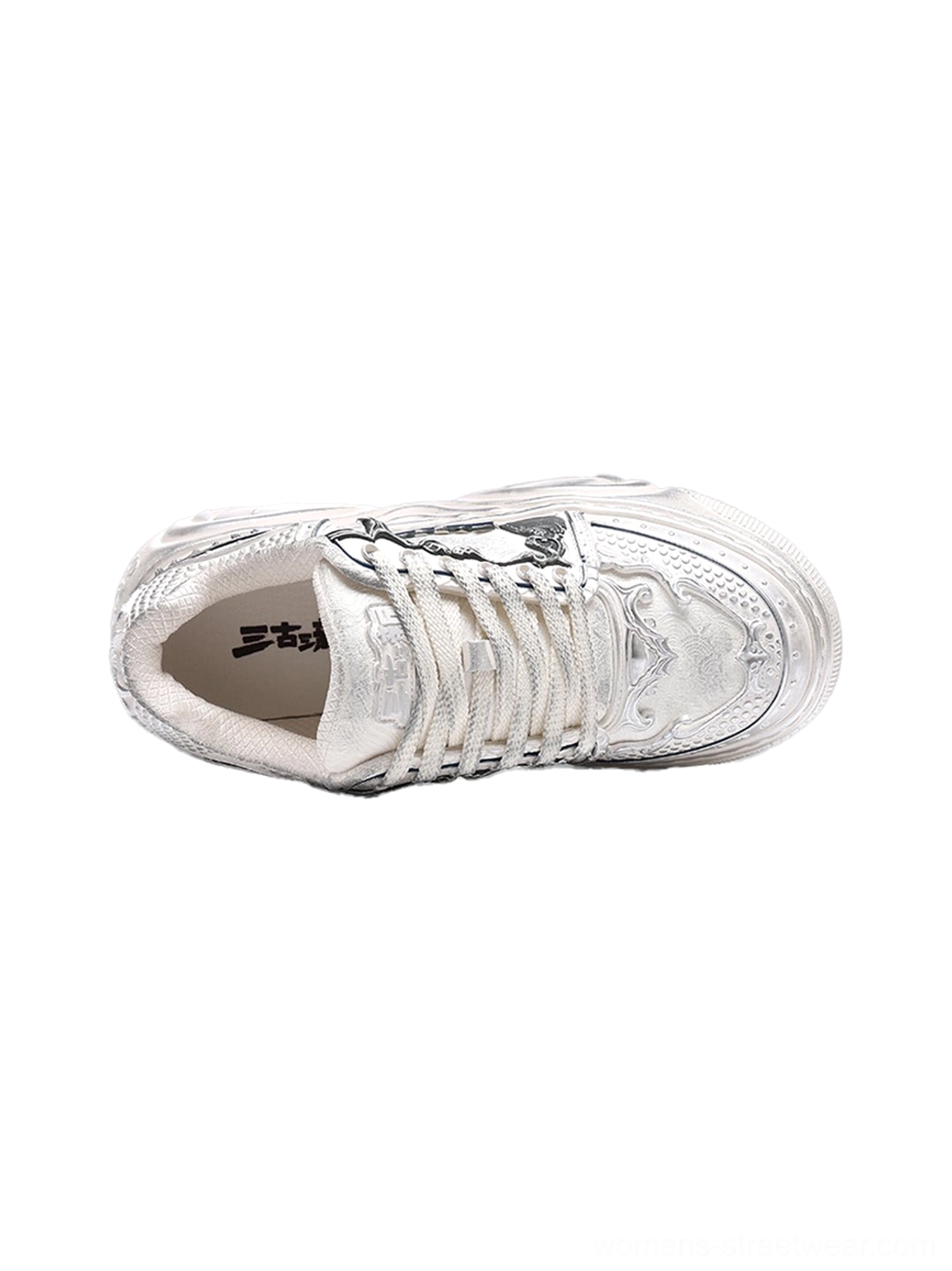 White Wukong bone-relief platform sneakers displayed in a detailed product view for avant-garde streetwear styling