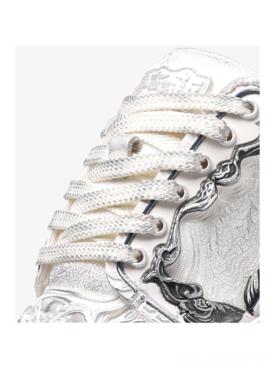 Wukong-inspired white chunky platform sneakers featuring tonal detailing, textured upper panels, and an avant-garde street style silhouette