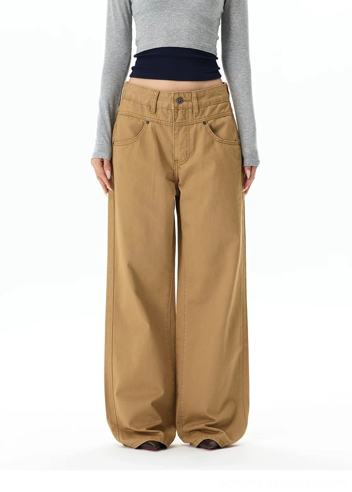 Wide-leg chino streetwear pants in a relaxed full-length silhouette with minimalist workwear styling