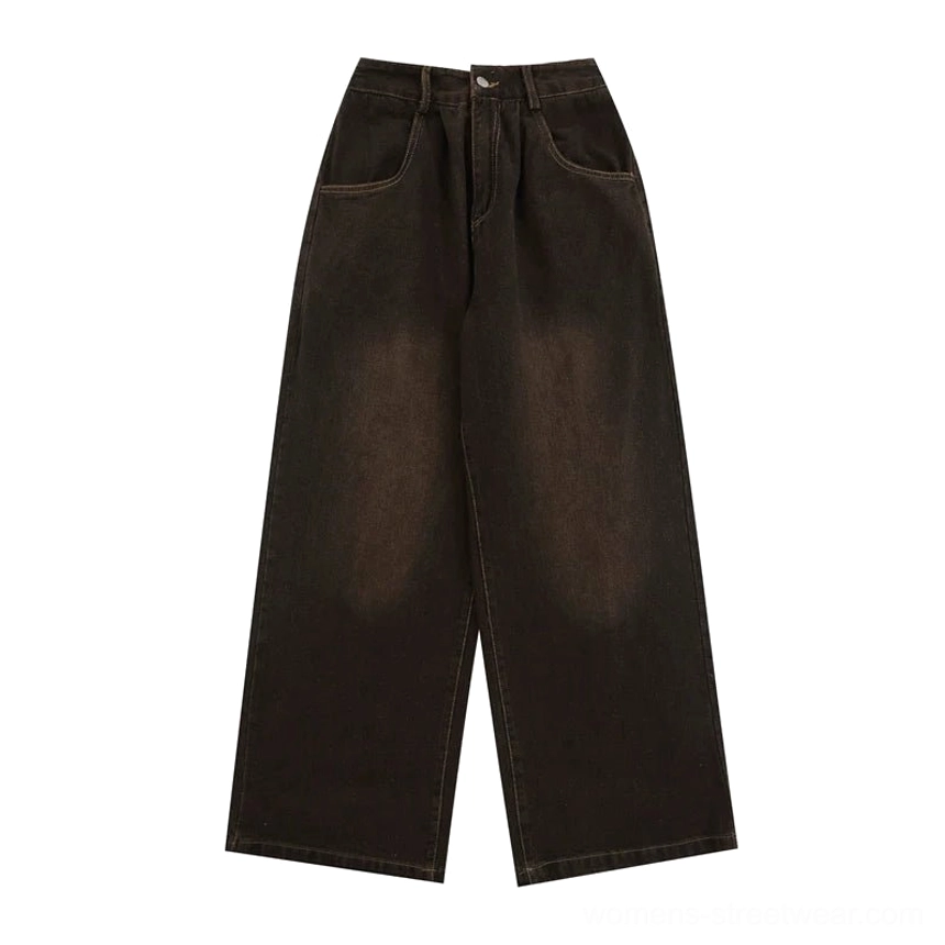 Wide leg denim pants with a faded vintage aesthetic for Y2K outfits, casual layering, and urban street style