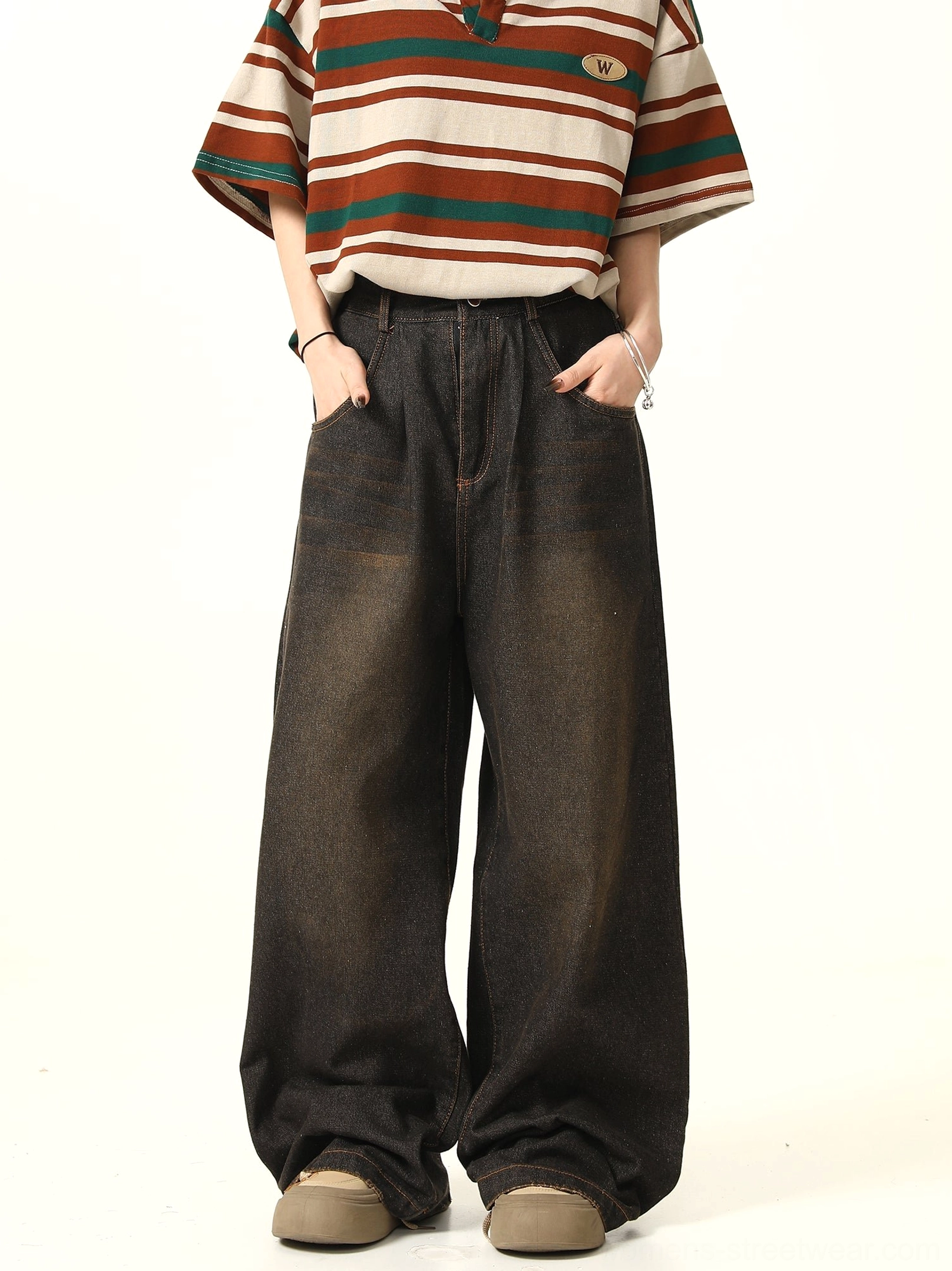 Wide leg vintage denim jeans with a relaxed streetwear fit, washed texture, and versatile everyday styling
