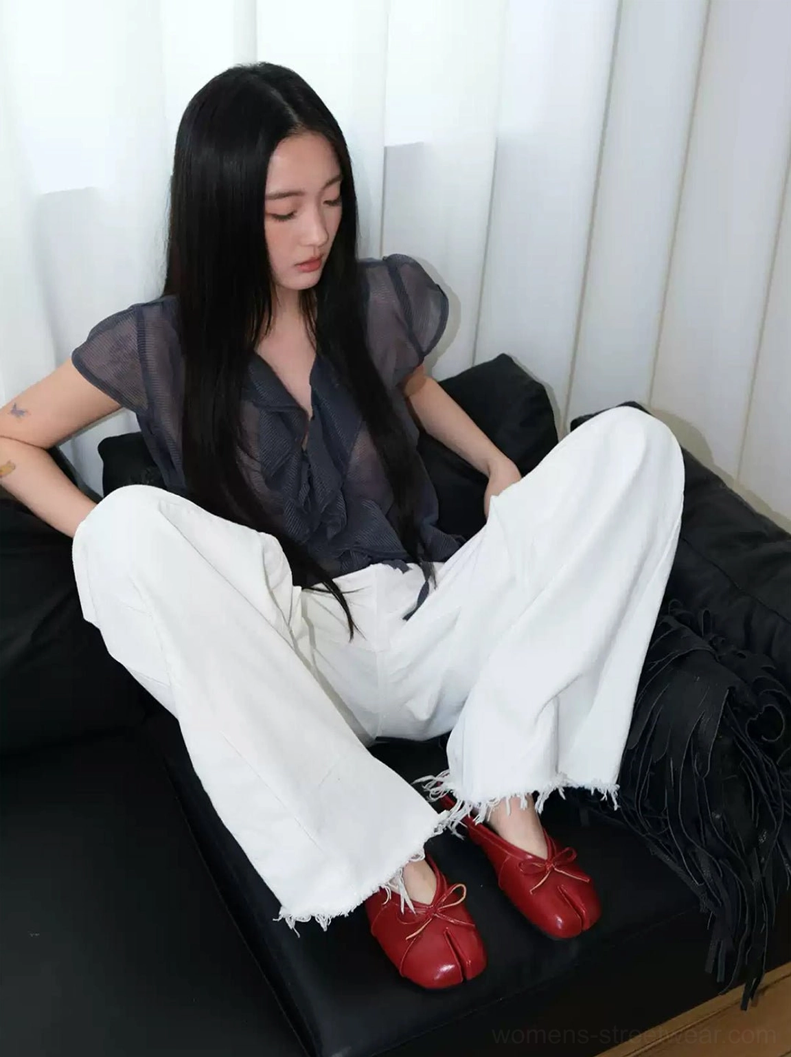 Women's bow strap tabi toe mules with a minimalist flat silhouette and versatile slip-on design