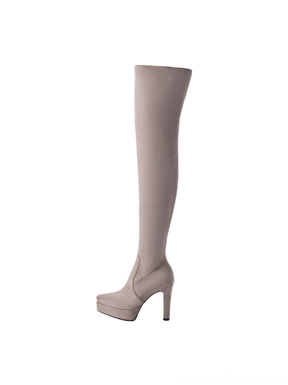 Women's coffee stretch suede over-the-knee platform stiletto boots with a sleek thigh-high design