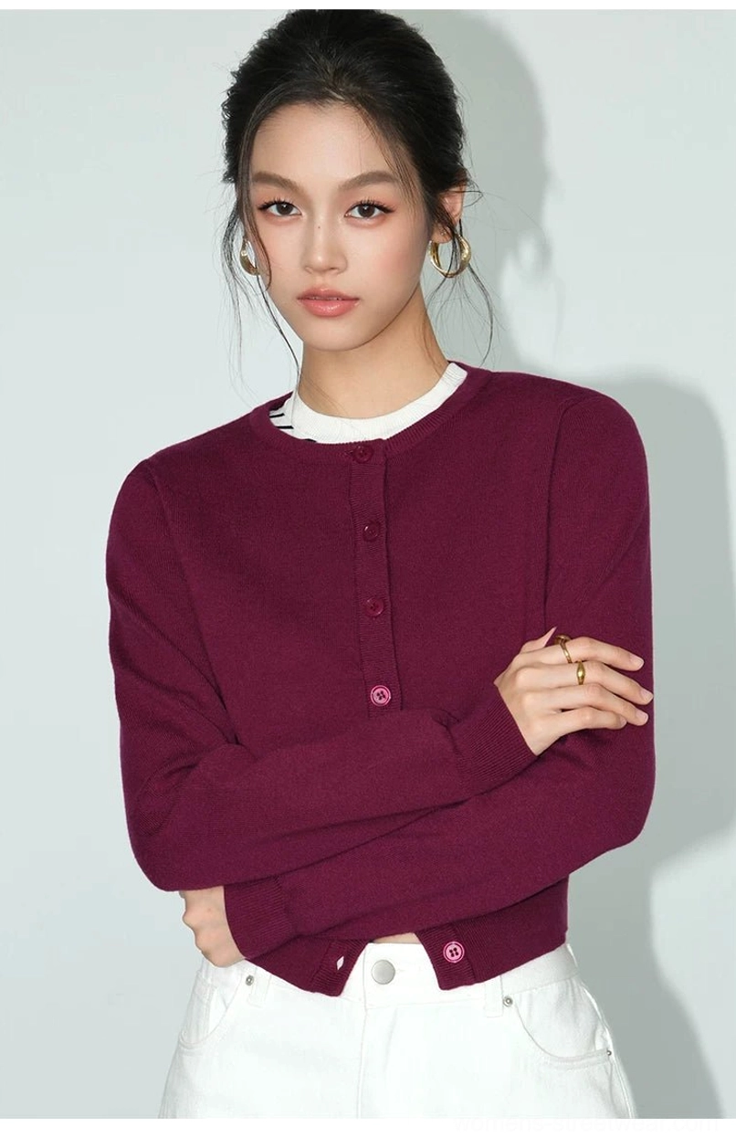 Women's cropped crew neck knit cardigan versatile minimalist streetwear layering essential