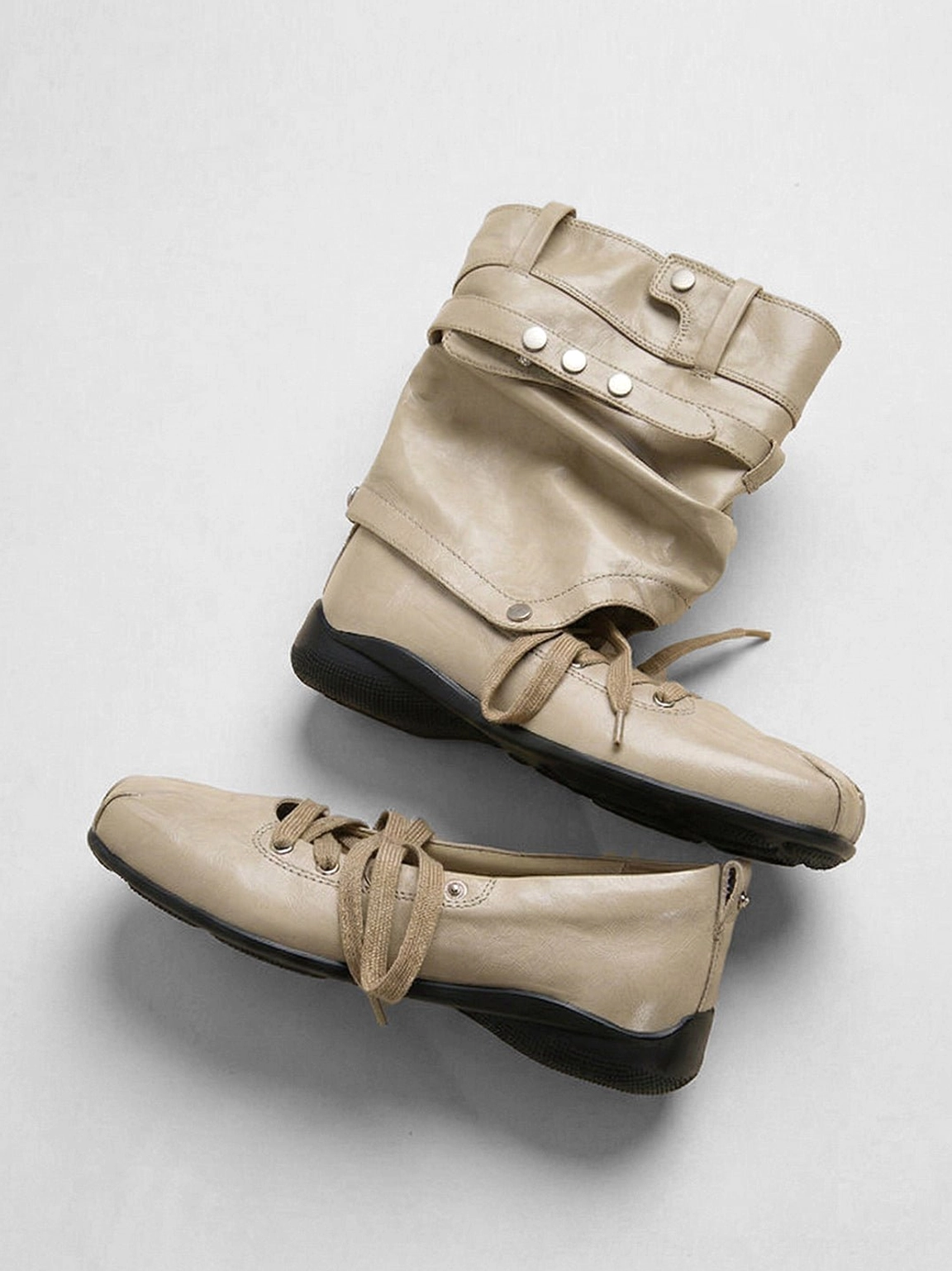 Women's detachable bow cutout square-toe utility boots final product detail view for alternative streetwear outfits