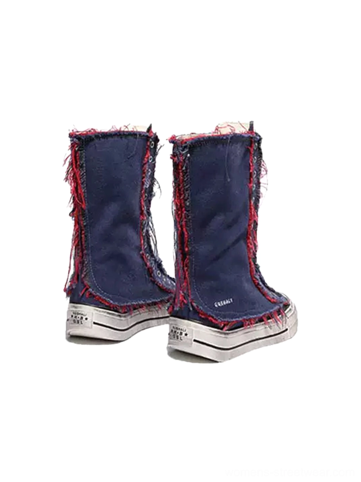 Women's distressed high-top canvas platform boots designed for Y2K, Acubi, Korean streetwear, and alternative outfits