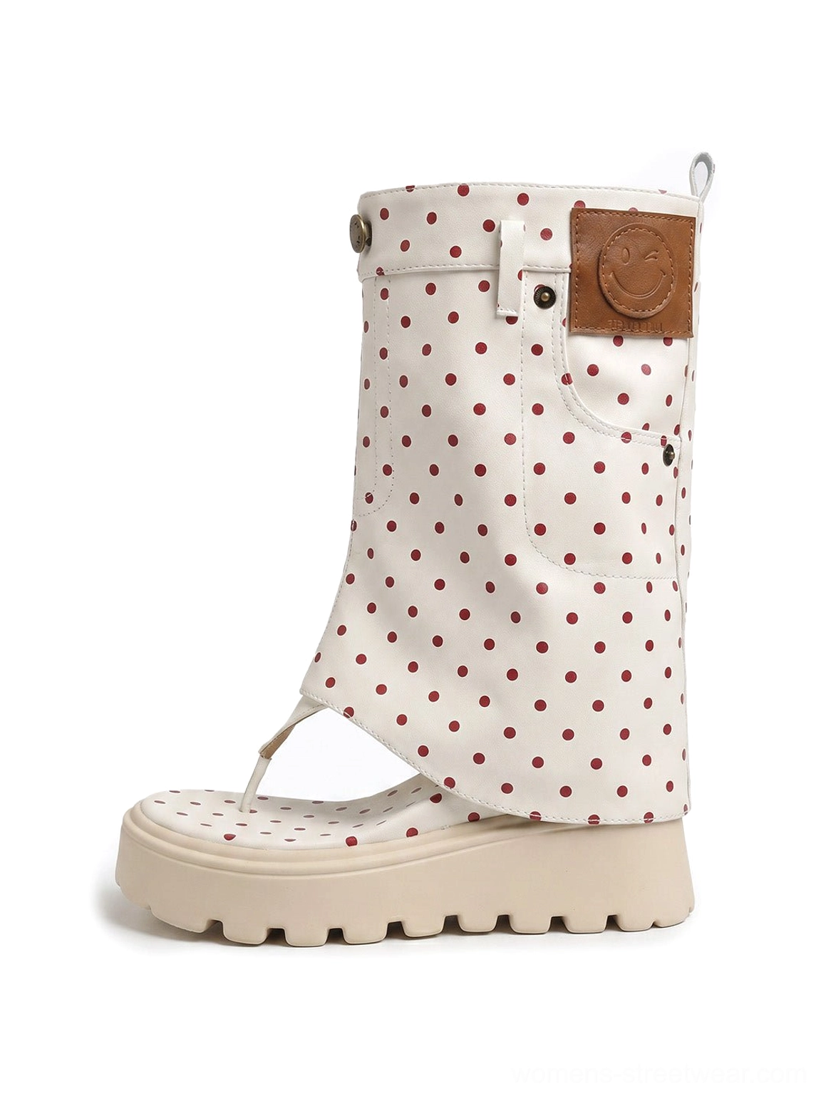 Women's fold-over thong platform Roman sandal boots featuring an open toe and elevated lug platform