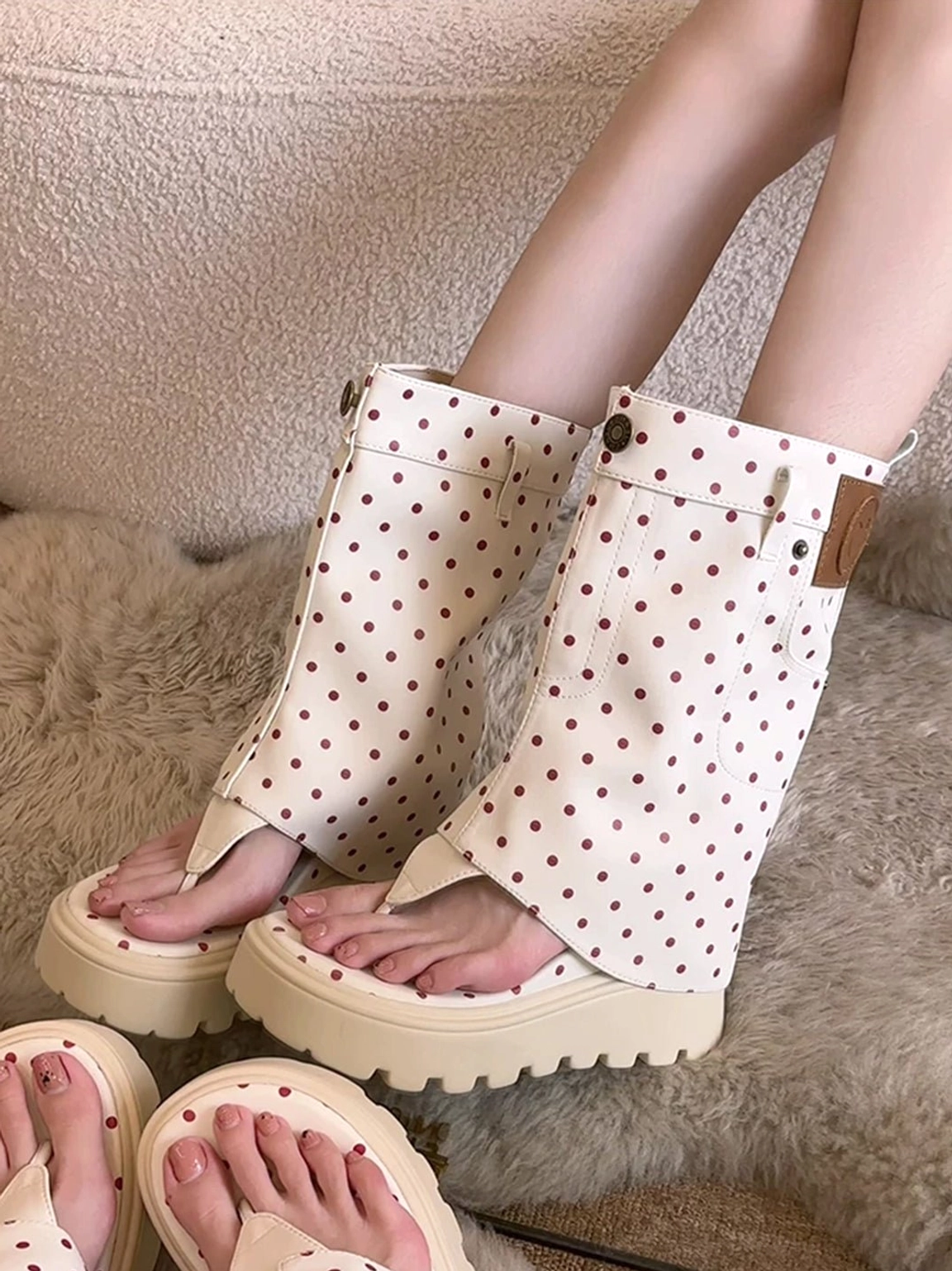 Women's Y2K thong platform Roman sandal boots with fold-over textile upper and statement sole