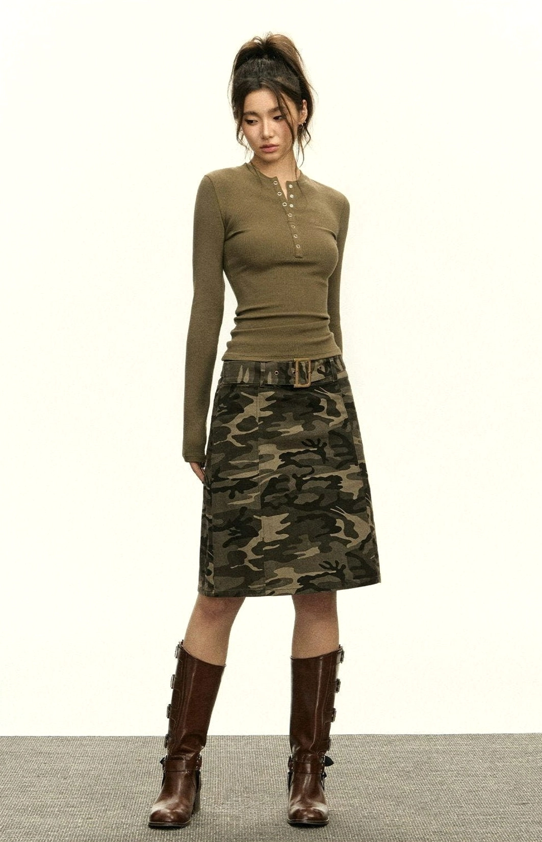 Women's Henley crop top with ribbed knit texture, half-button front, and versatile fitted streetwear silhouette