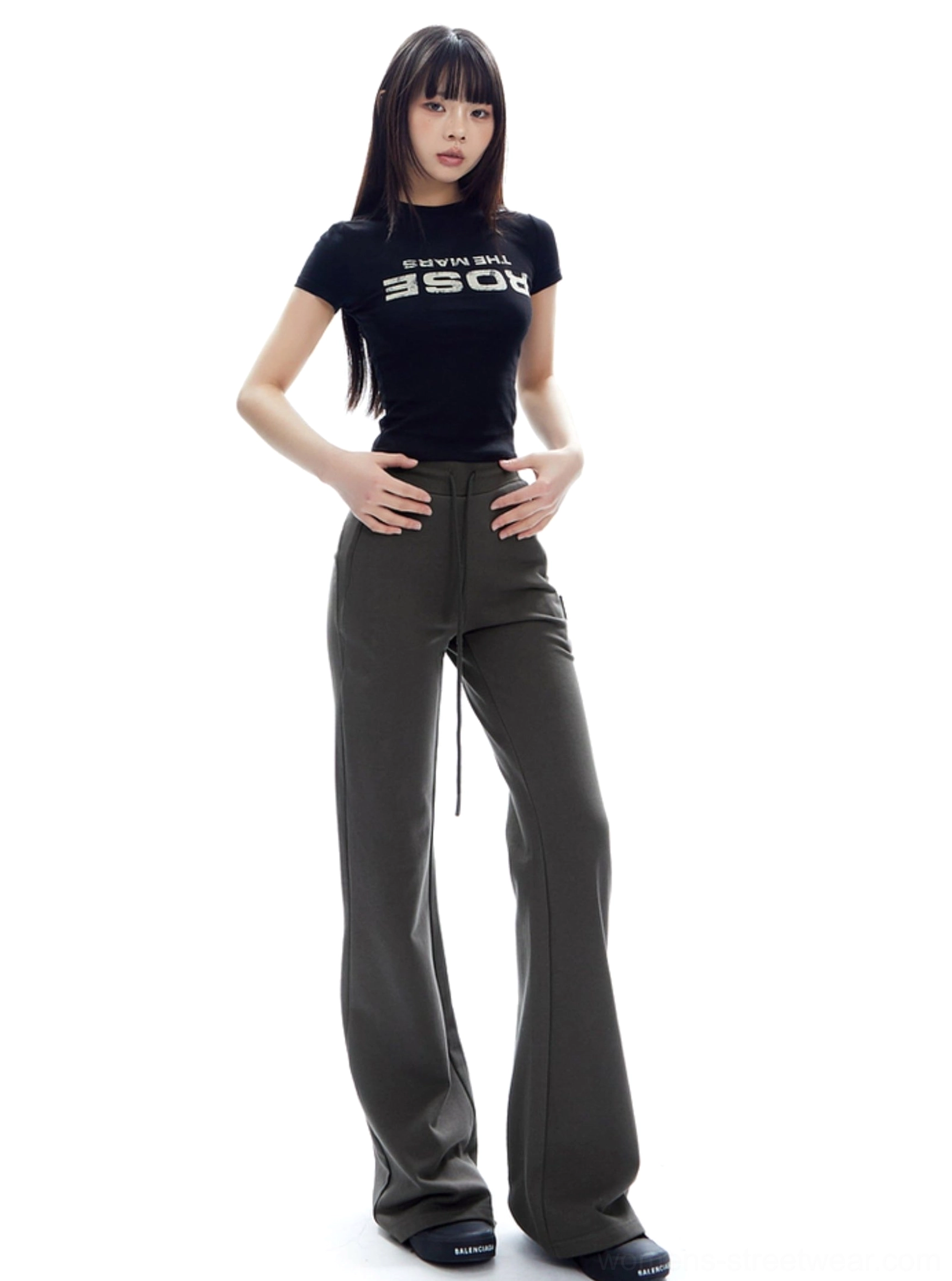 Long flared sweatpants for women with high waist and relaxed streetwear styling shown in a product view