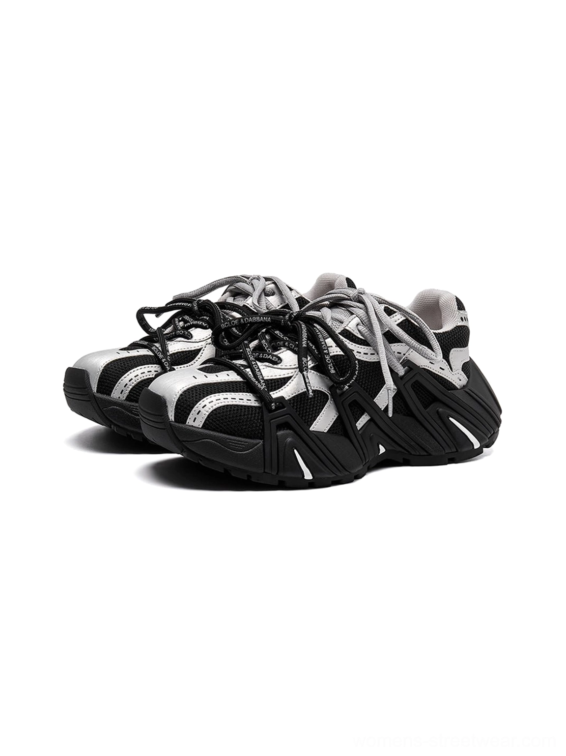 Women's mesh cage runner sneakers with layered breathable upper and segmented technical sole detailed product view