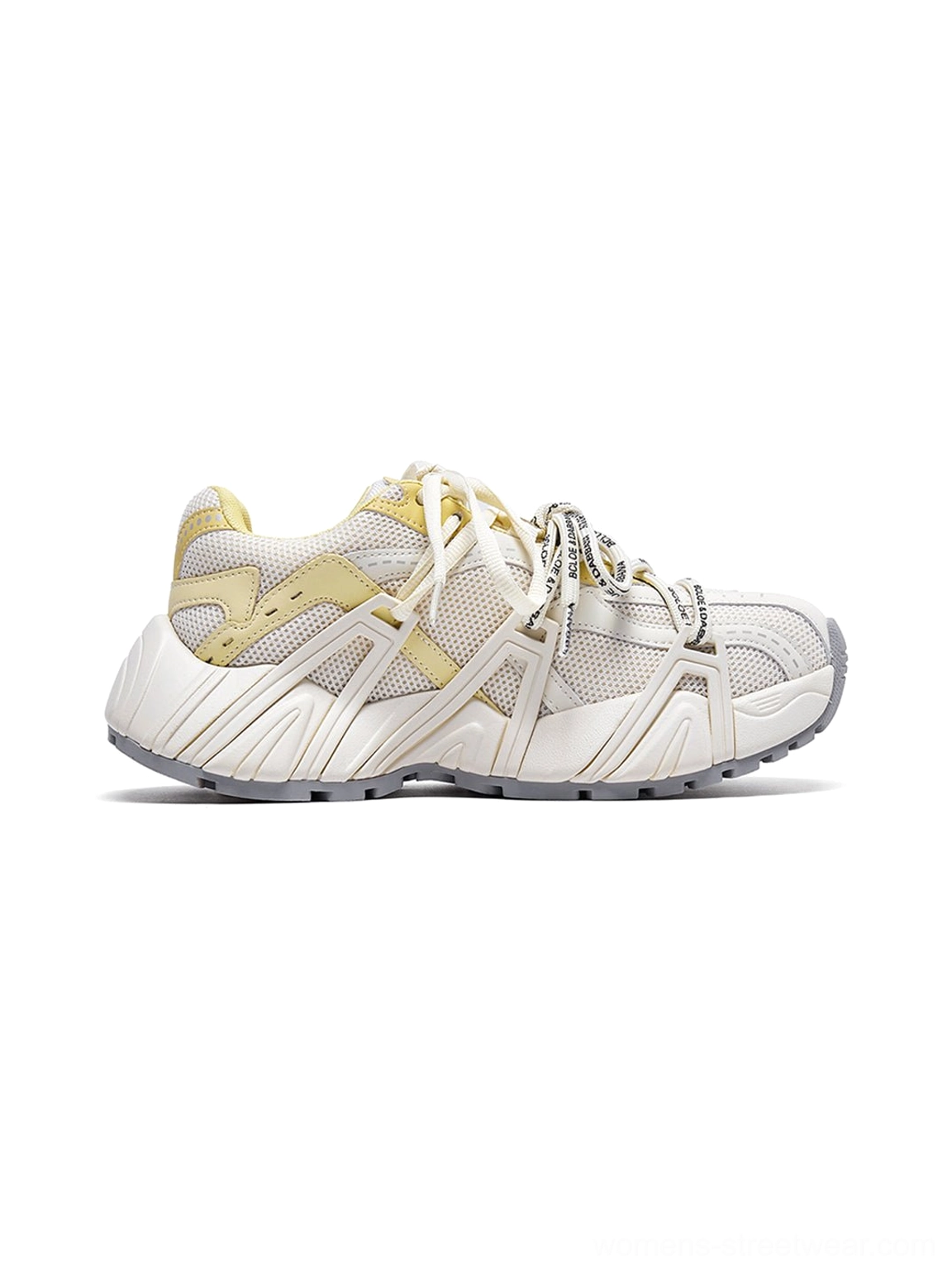 Women's mesh cage runner sneakers featuring a modern low-profile segmented sole for urban styling