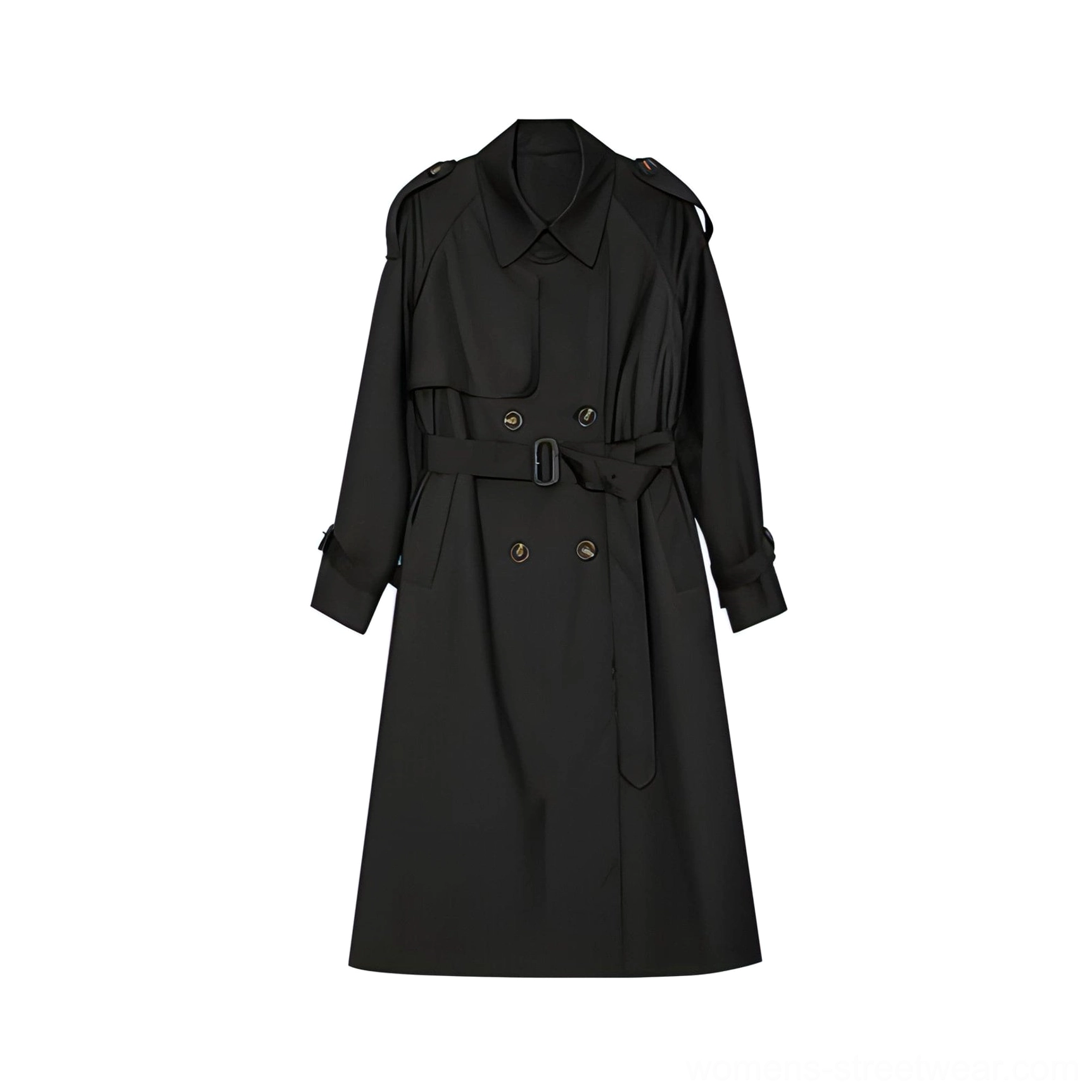 Black women's oversized double-breasted belted melton trench coat color variant product image