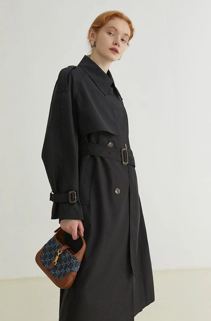 Women's oversized double-breasted melton trench coat premium casual long coat product image