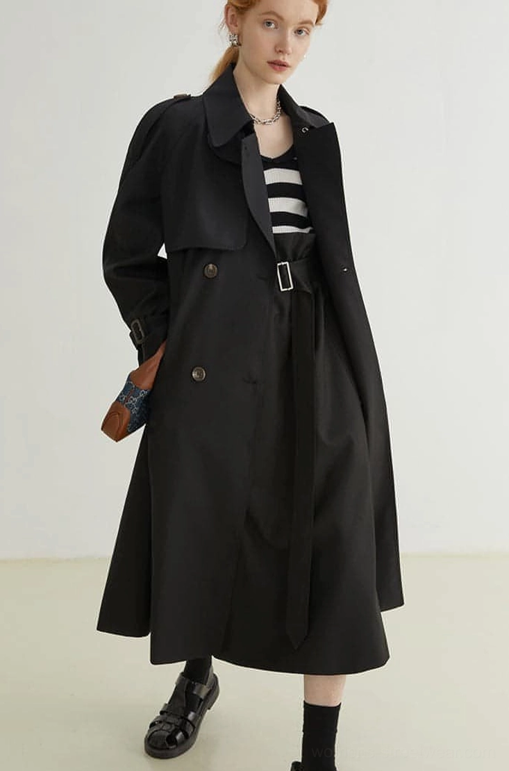Women's oversized double-breasted melton trench coat structured longline silhouette product image