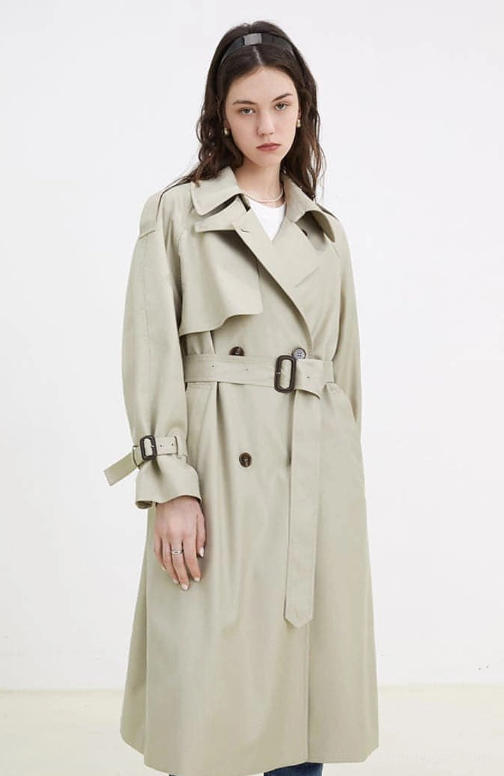 Women's oversized double-breasted melton trench coat loose fit city streetwear styling image