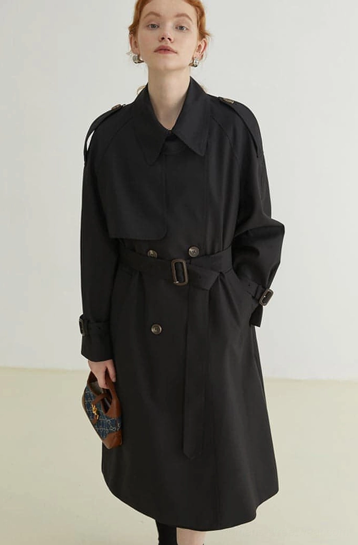 Women's oversized double-breasted melton trench coat versatile neutral outerwear street style image