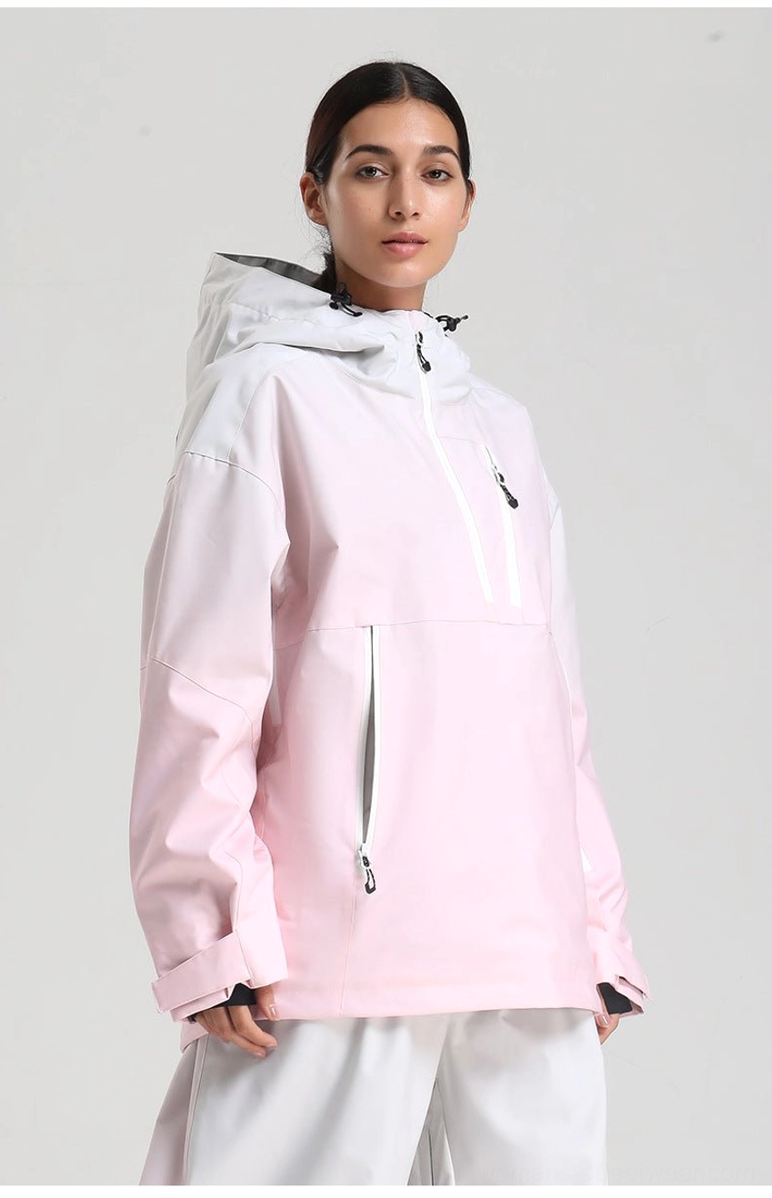 Women’s oversized waterproof ski anorak jacket double layer storm cuff detail