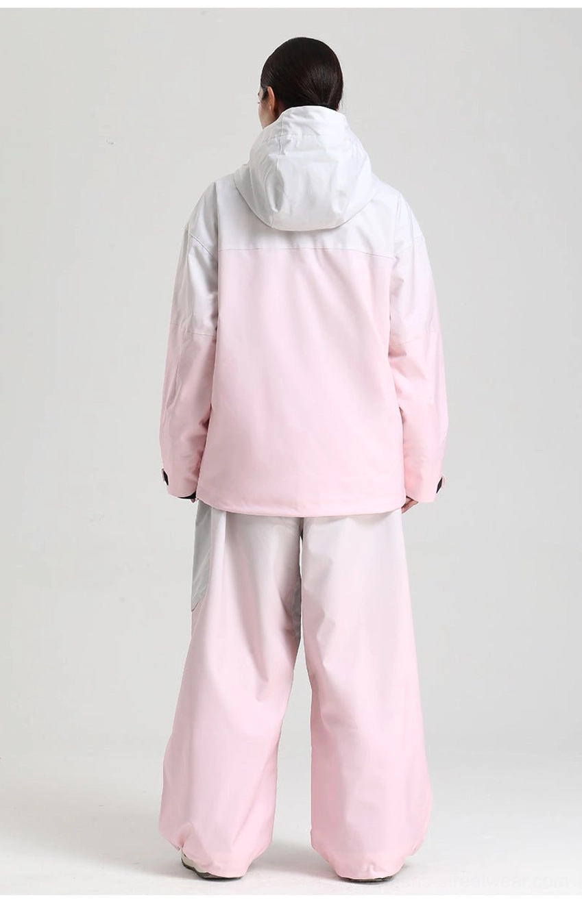 Women’s oversized waterproof ski anorak jacket polyester shell and lining detail