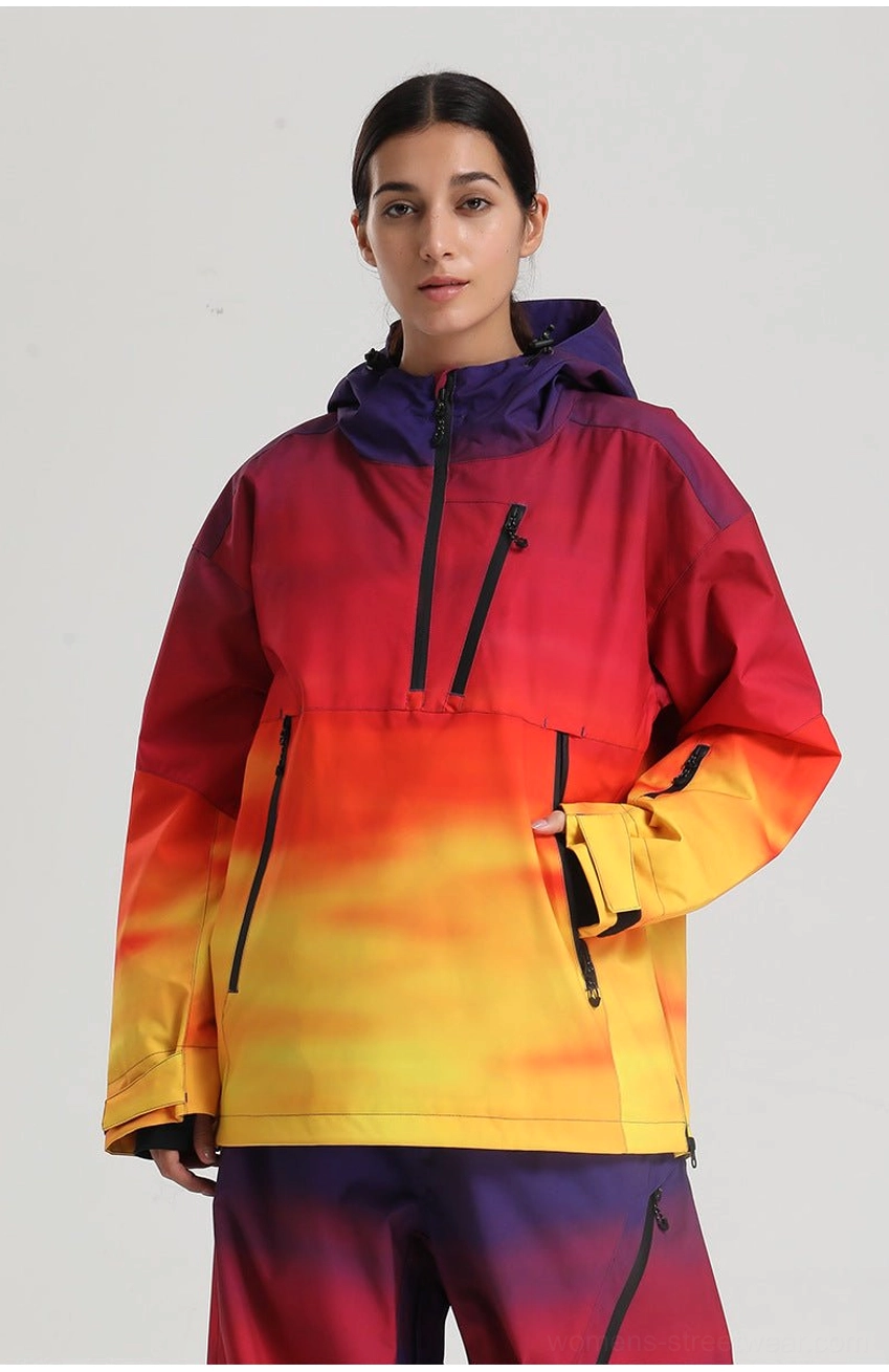 Women’s oversized waterproof ski anorak jacket roomy layering fit detail