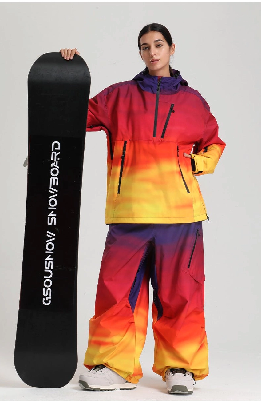 Women’s oversized waterproof ski anorak jacket snow park gorpcore outfit view