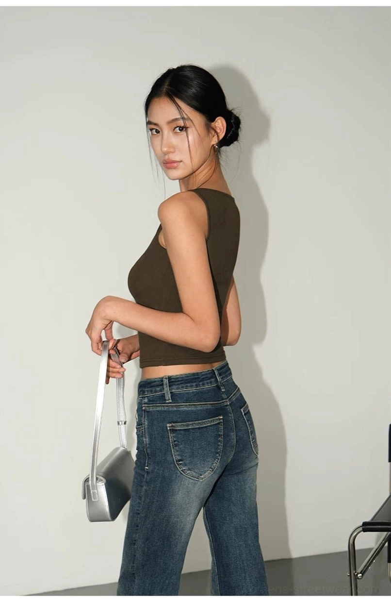 Women's ribbed boat neck cropped tank top fitted sleeveless minimalist fashion styling view