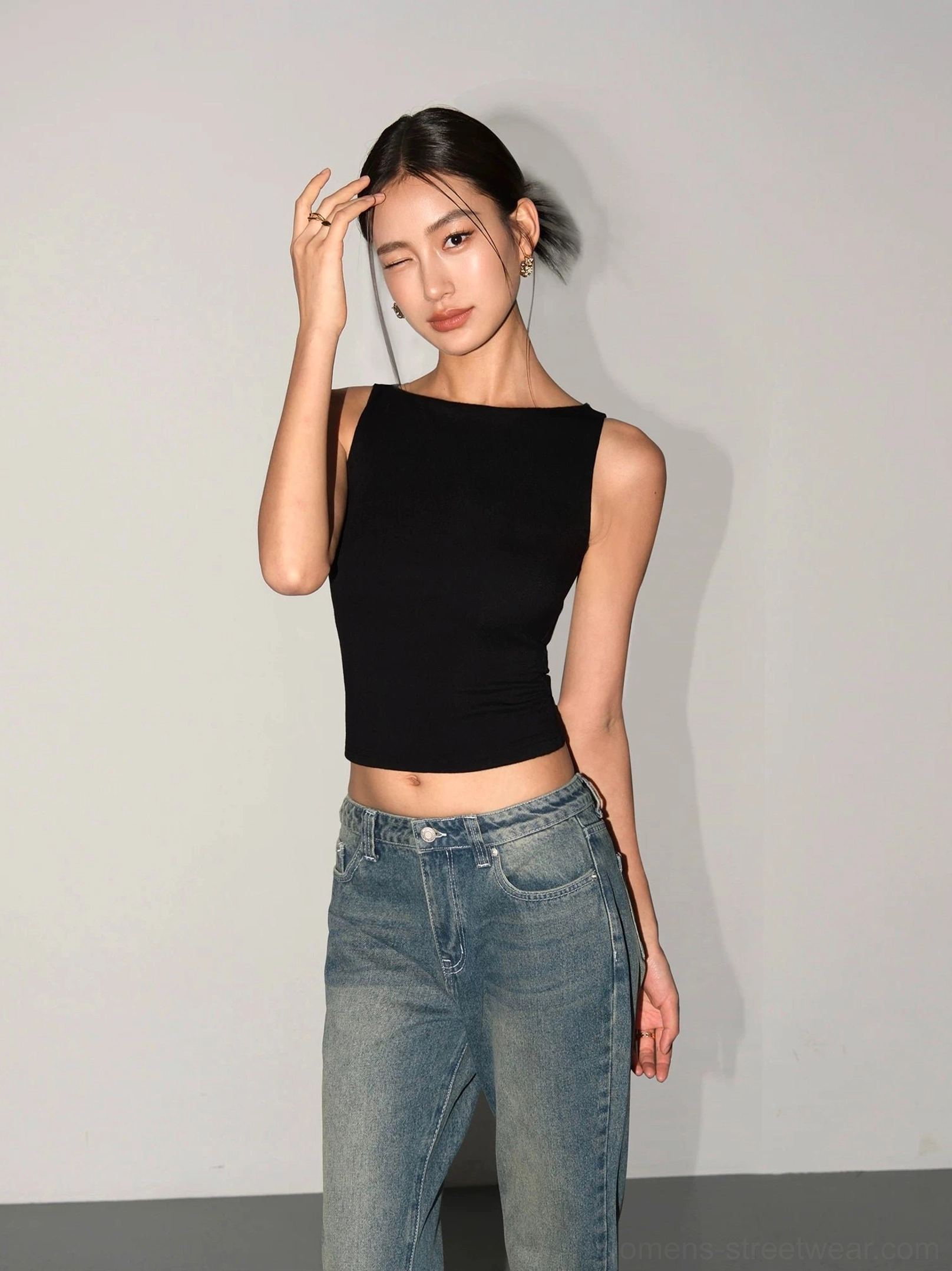 Women's ribbed boat neck cropped tank top versatile neutral color minimalist wardrobe essential