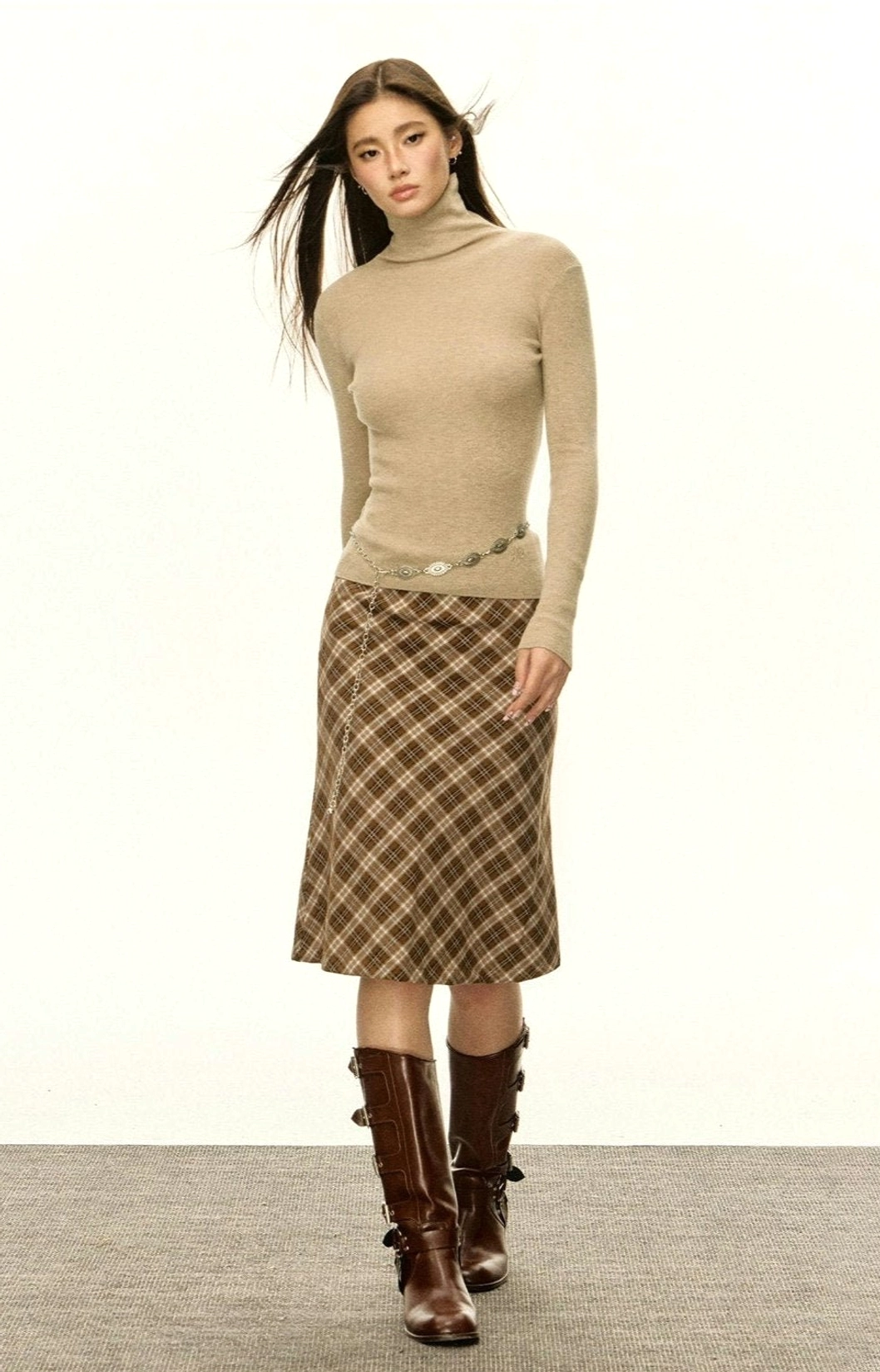 Women's fitted ribbed turtleneck knit sweater versatile cold weather layering view