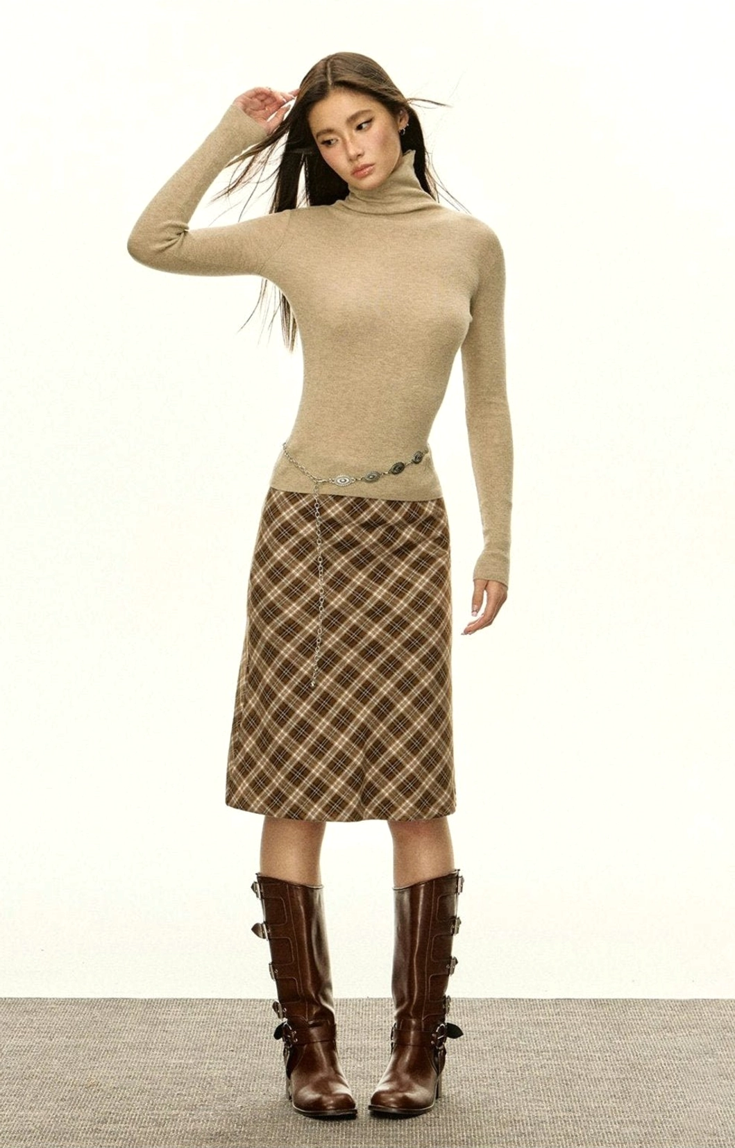 Women's slim-fit ribbed turtleneck sweater long sleeve knitwear detail view