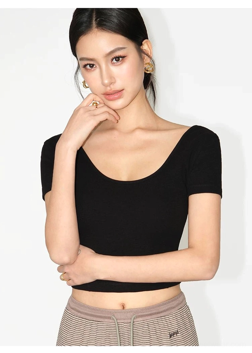 Women's slim fit square neck crop top in soft ribbed knit designed for high waisted streetwear outfits