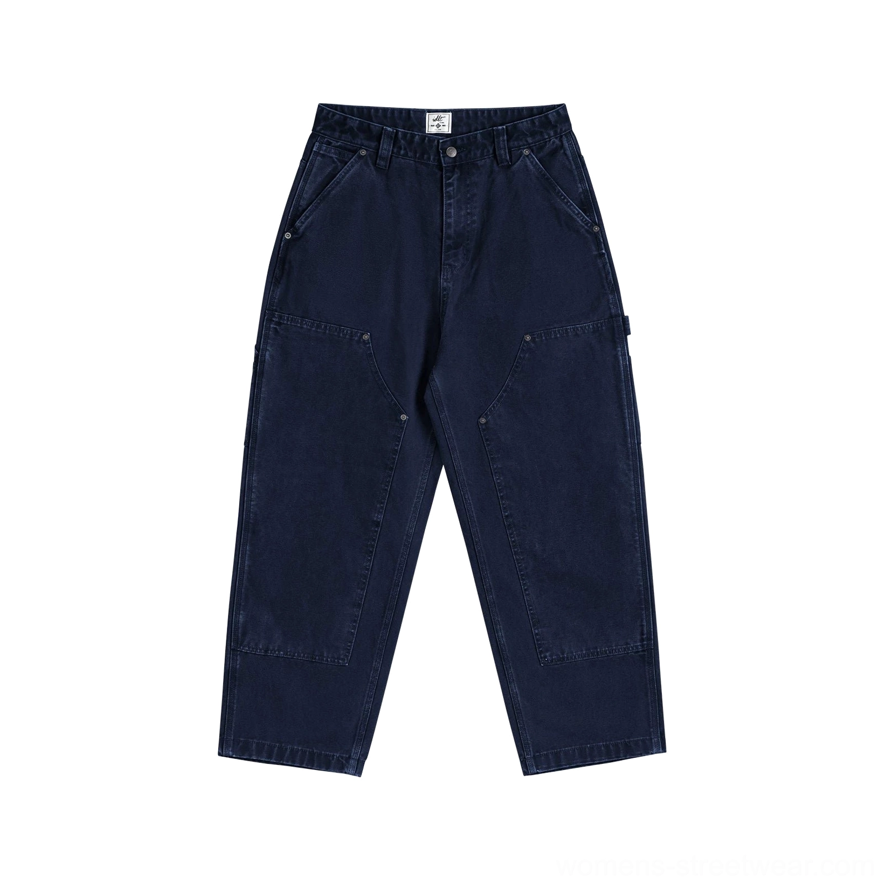Streetwear carpenter pants for women featuring relaxed proportions, cotton texture, and utility fashion details