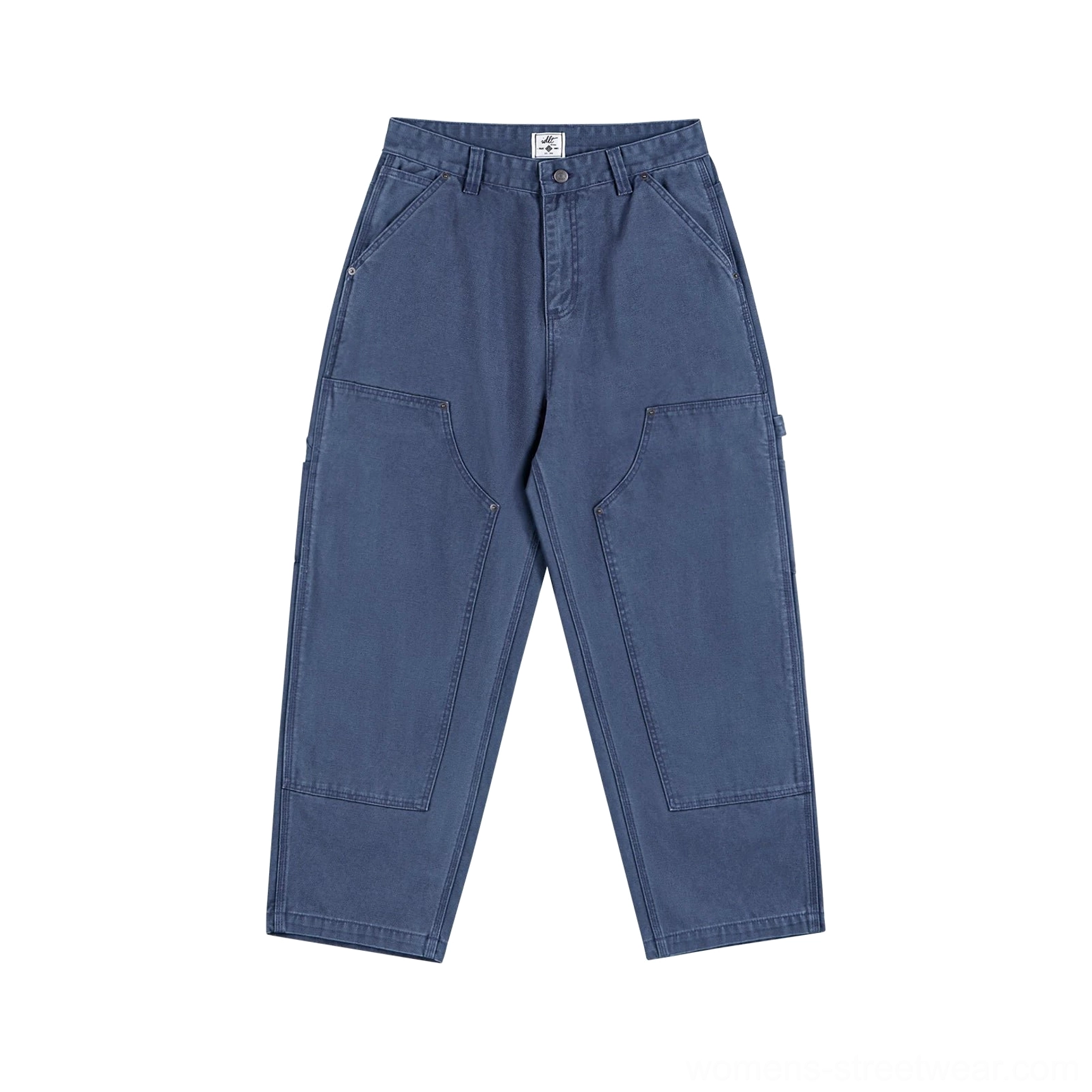 Women's utility denim pants with relaxed workwear volume and a fashionable tapered streetwear silhouette