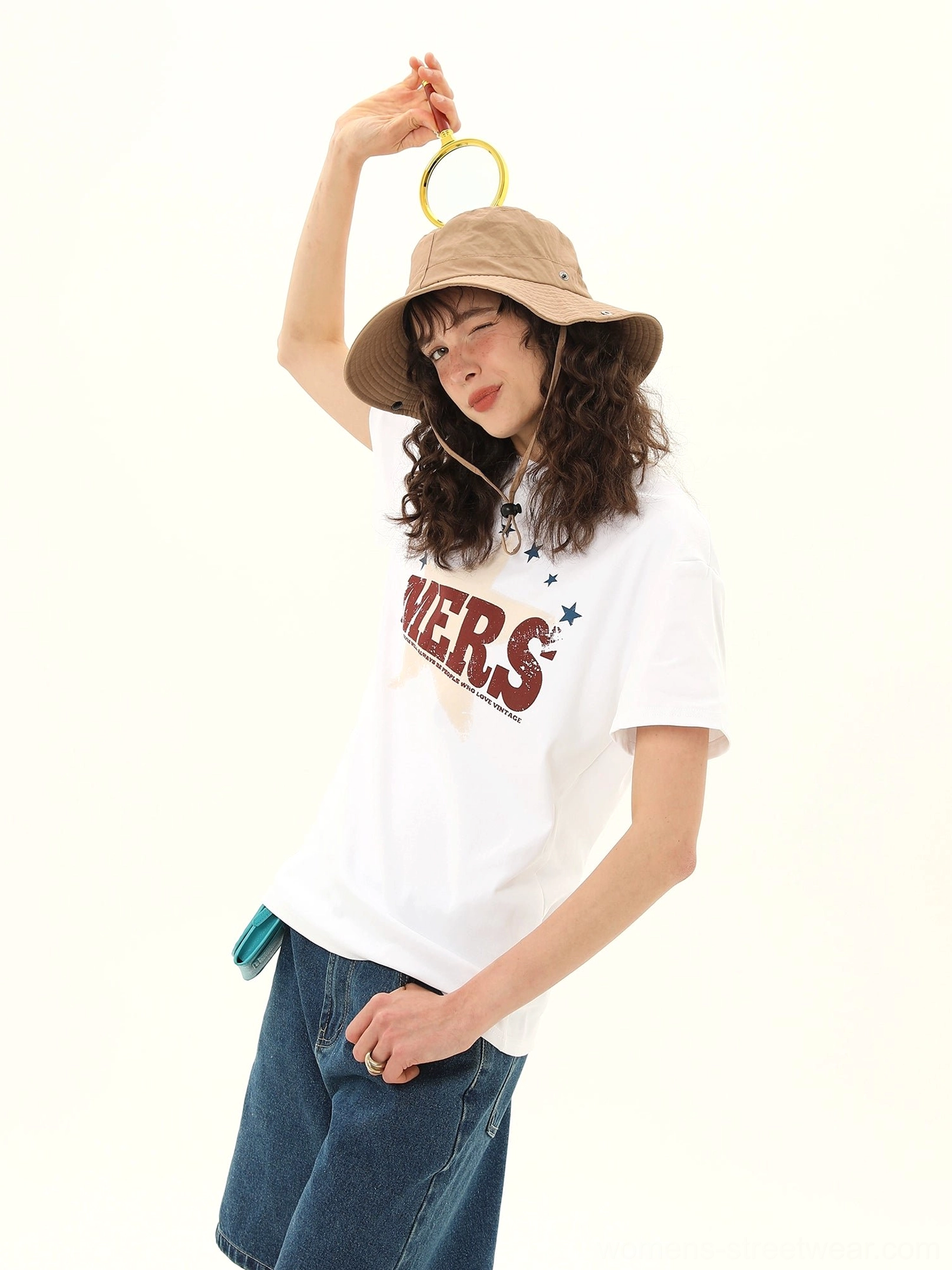 Women's vintage MERS star varsity graphic tee relaxed casual streetwear styling product image