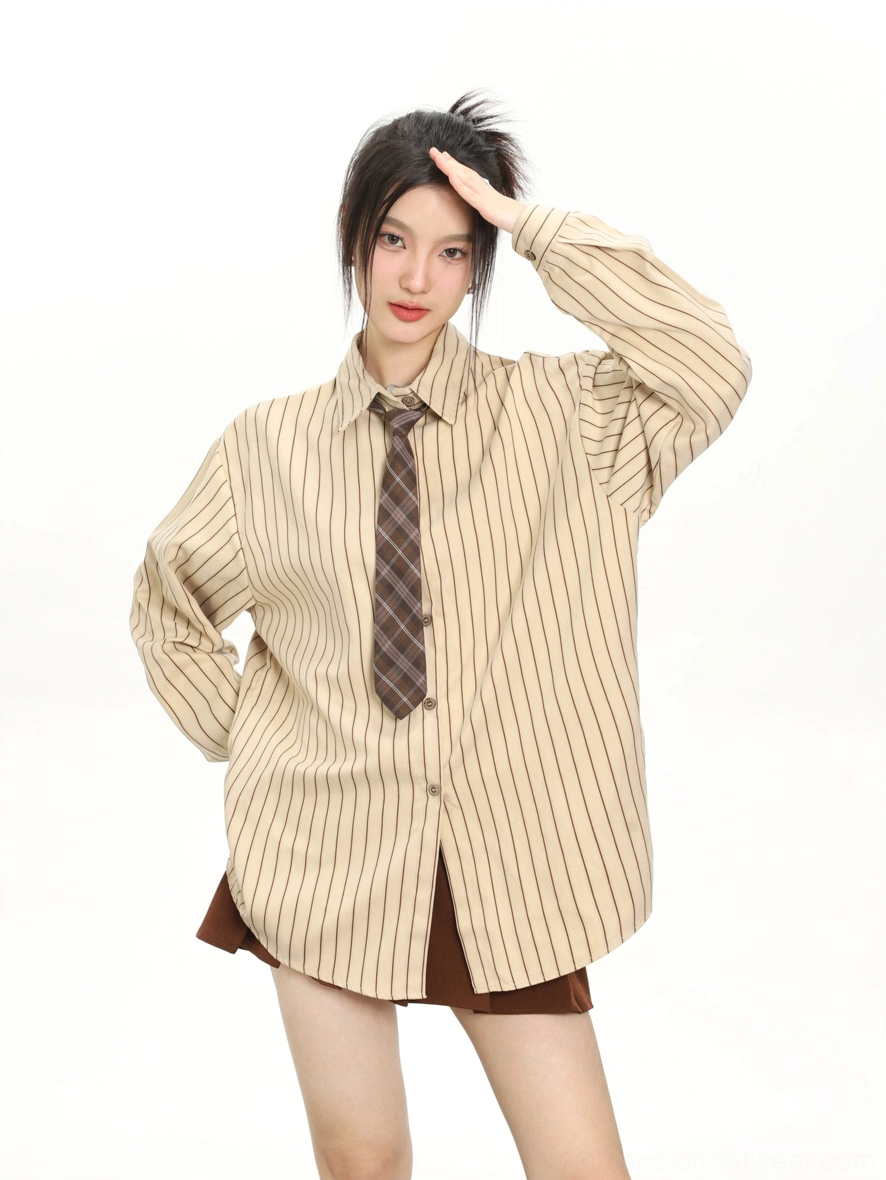 Women's vintage vertical striped long sleeve button-up shirt for Korean fashion preppy and Y2K streetwear outfits