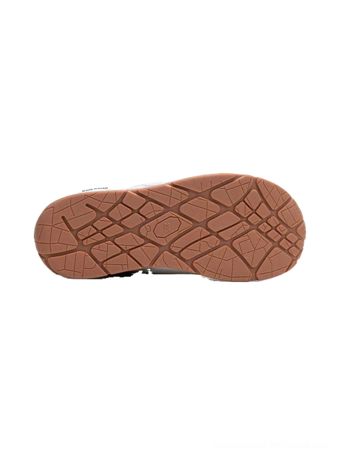 Women's wing panel retro court sneakers brown gum rubber outsole with multi-grid traction pattern overhead product view