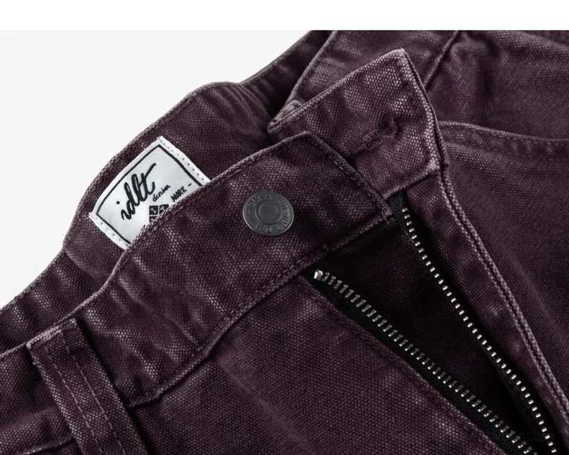 Women's workwear-inspired carpenter denim pants designed for relaxed Seoul fashion and casual layering