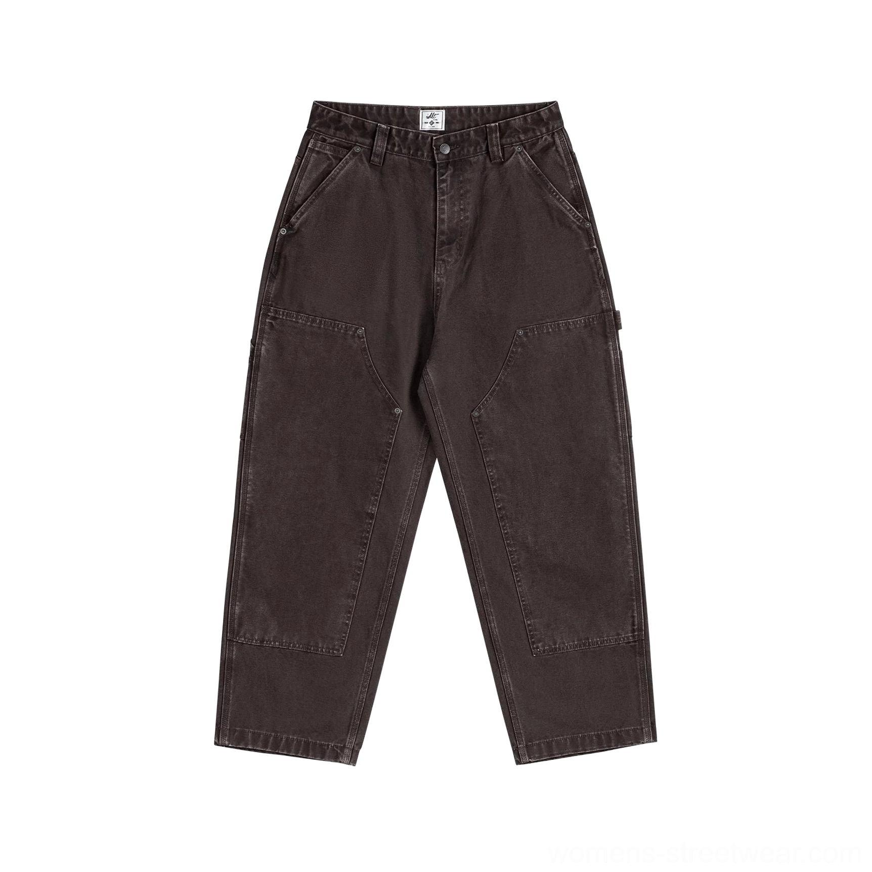 Women's workwear denim pants with carpenter-inspired panel stitching for modern urban streetwear looks