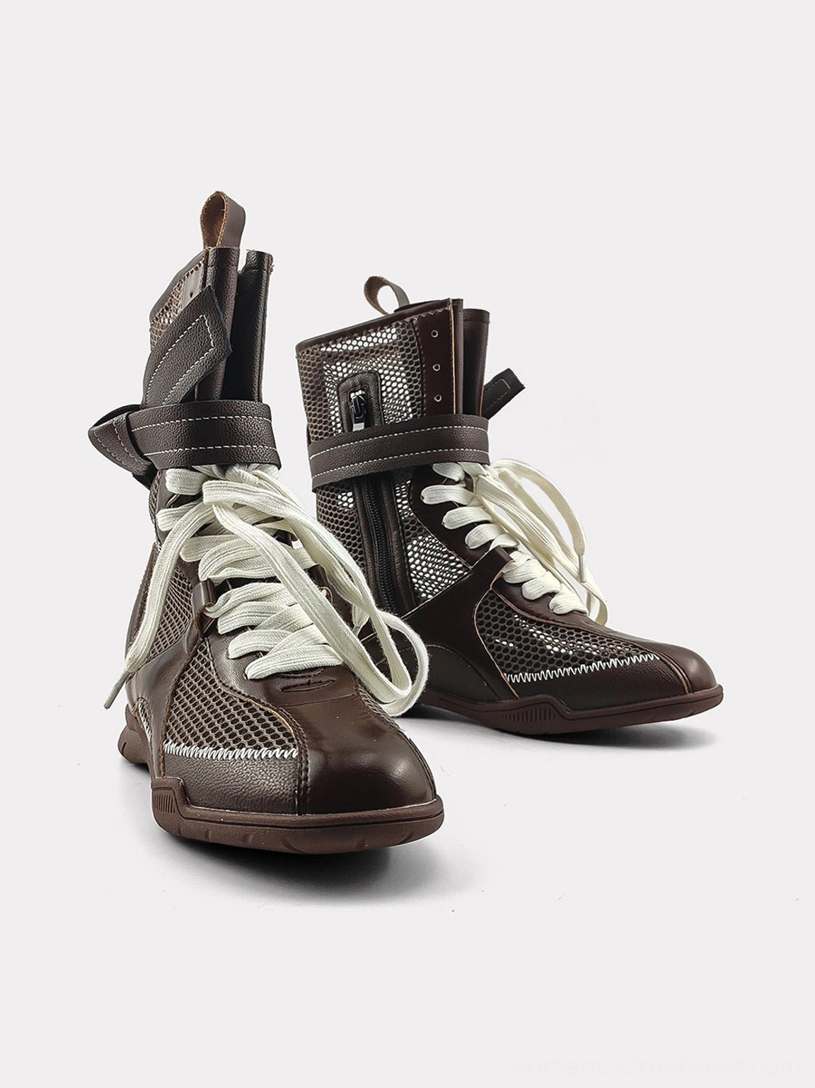 Women's Y2K bow lace-up mesh mid-calf sport boots product image showing the streetwear silhouette, oversized ribbon laces, and technical sole