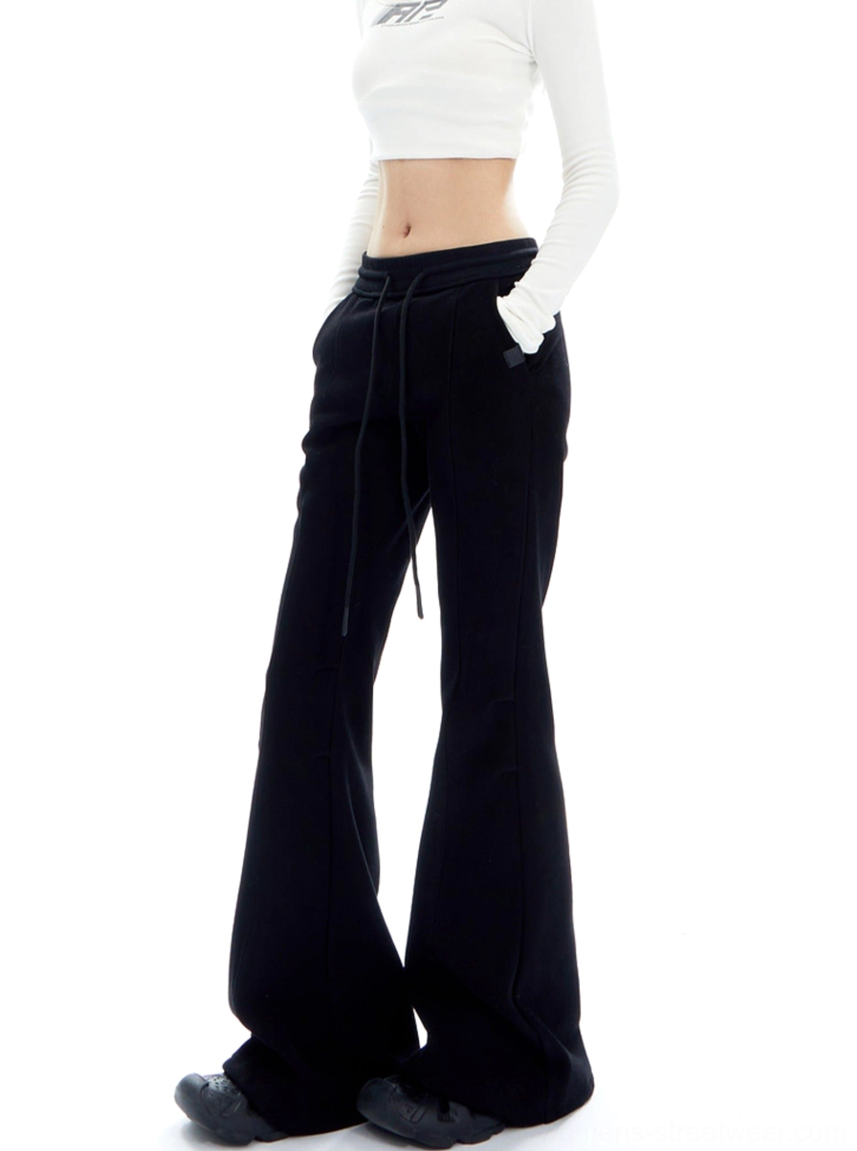 Women's Y2K flared lounge pants displayed in a clean studio product presentation