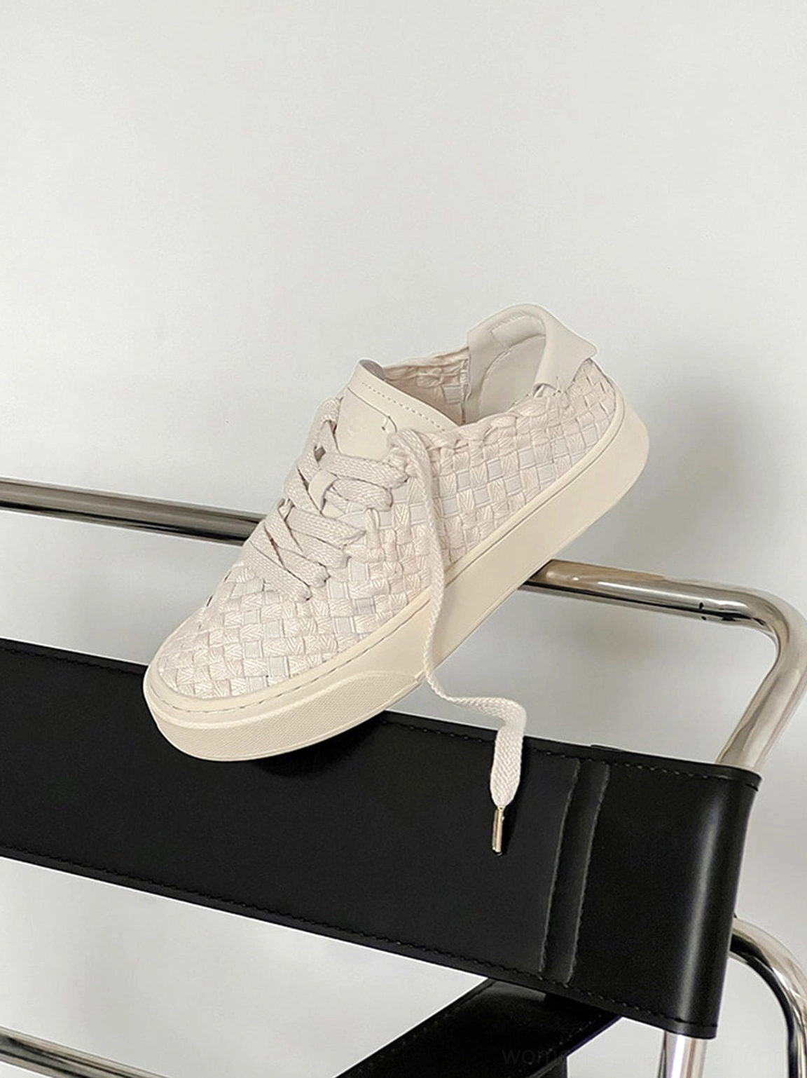 Woven platform sneakers streetwear footwear detail with contrast sole, laces, and textured upper