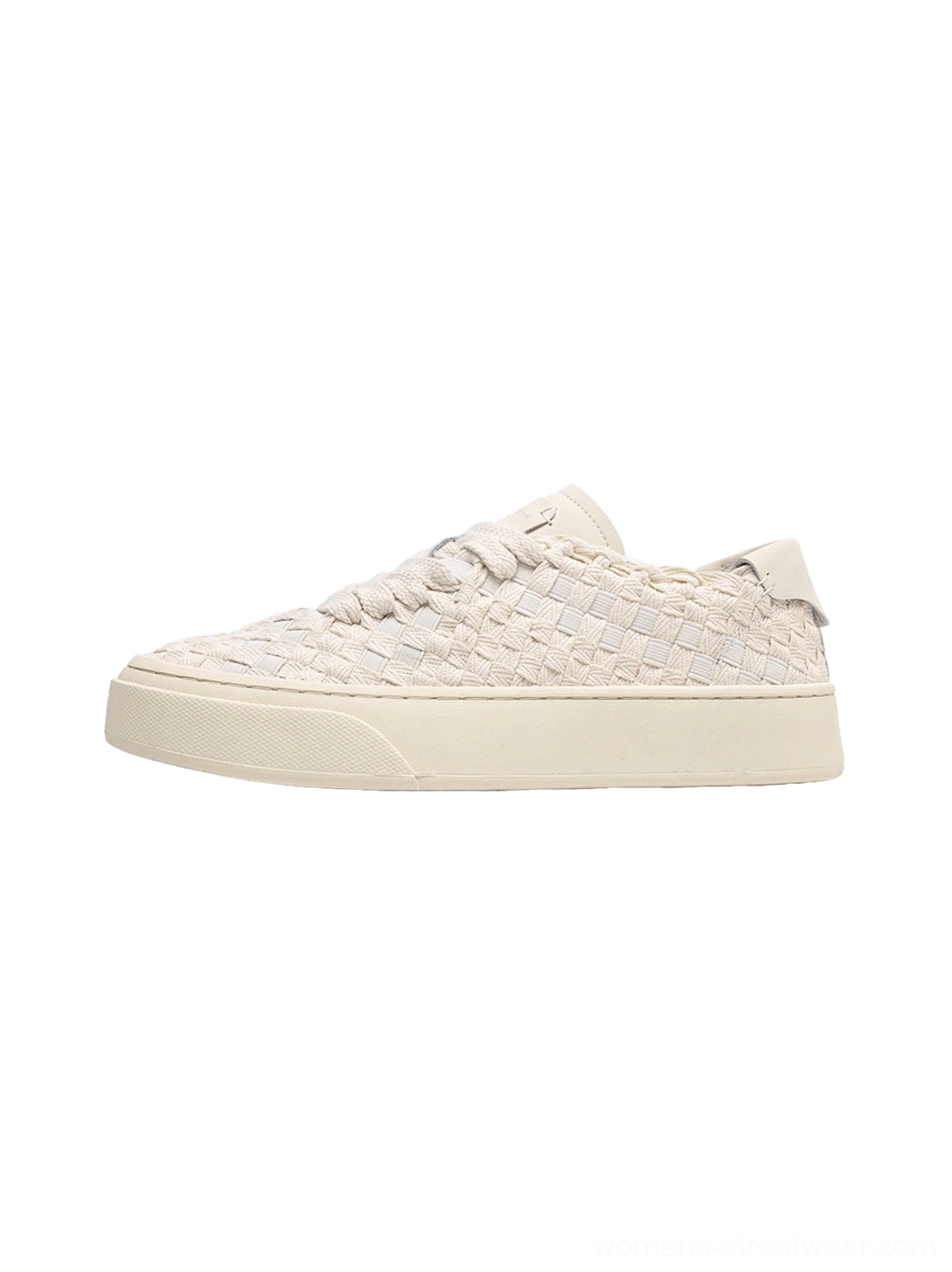 White woven platform sneakers with tonal braided-look upper and contrast rubber sole product view