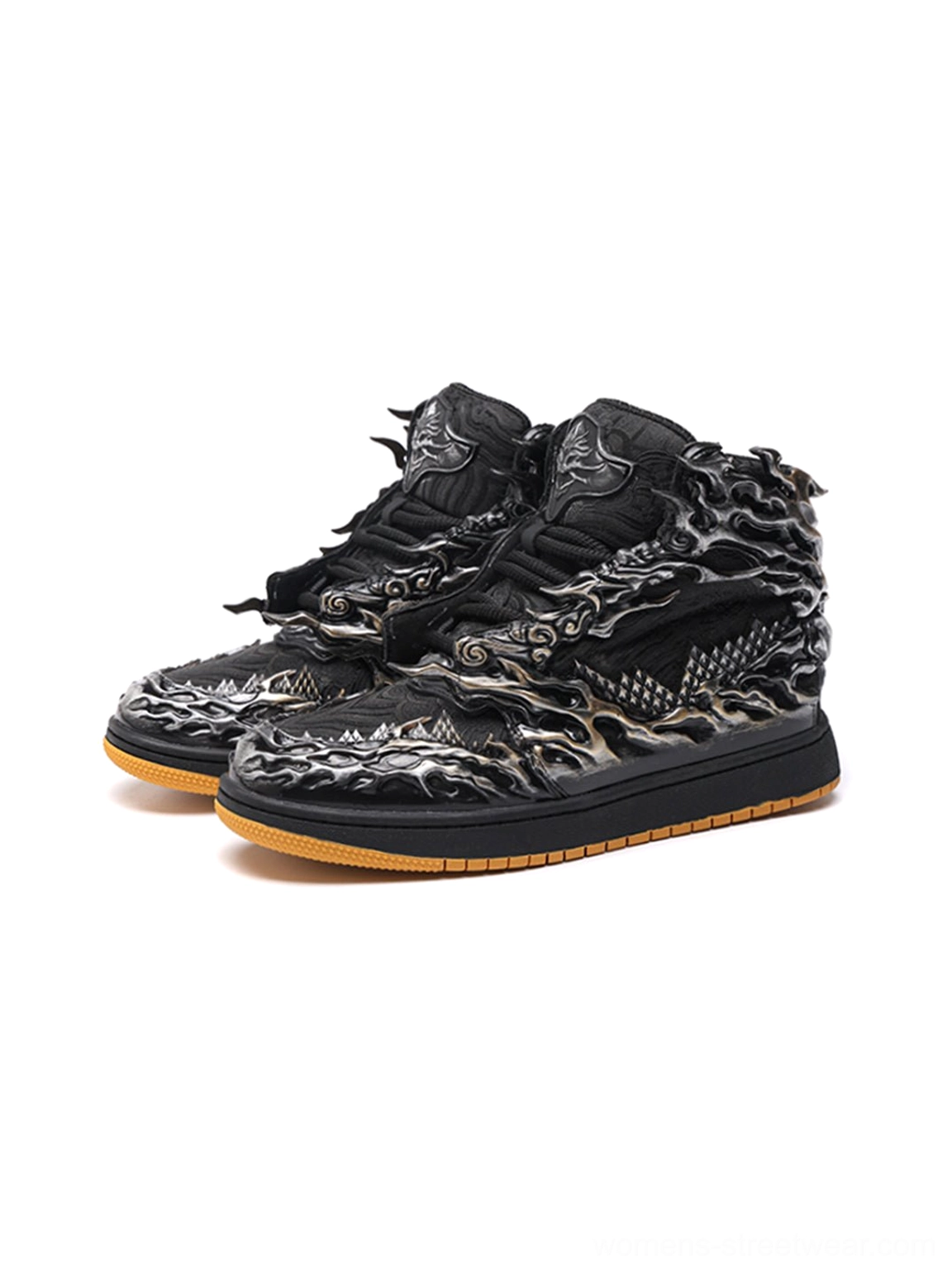 Black and silver Wukong cloud relief high-top streetwear sneakers premium detail view
