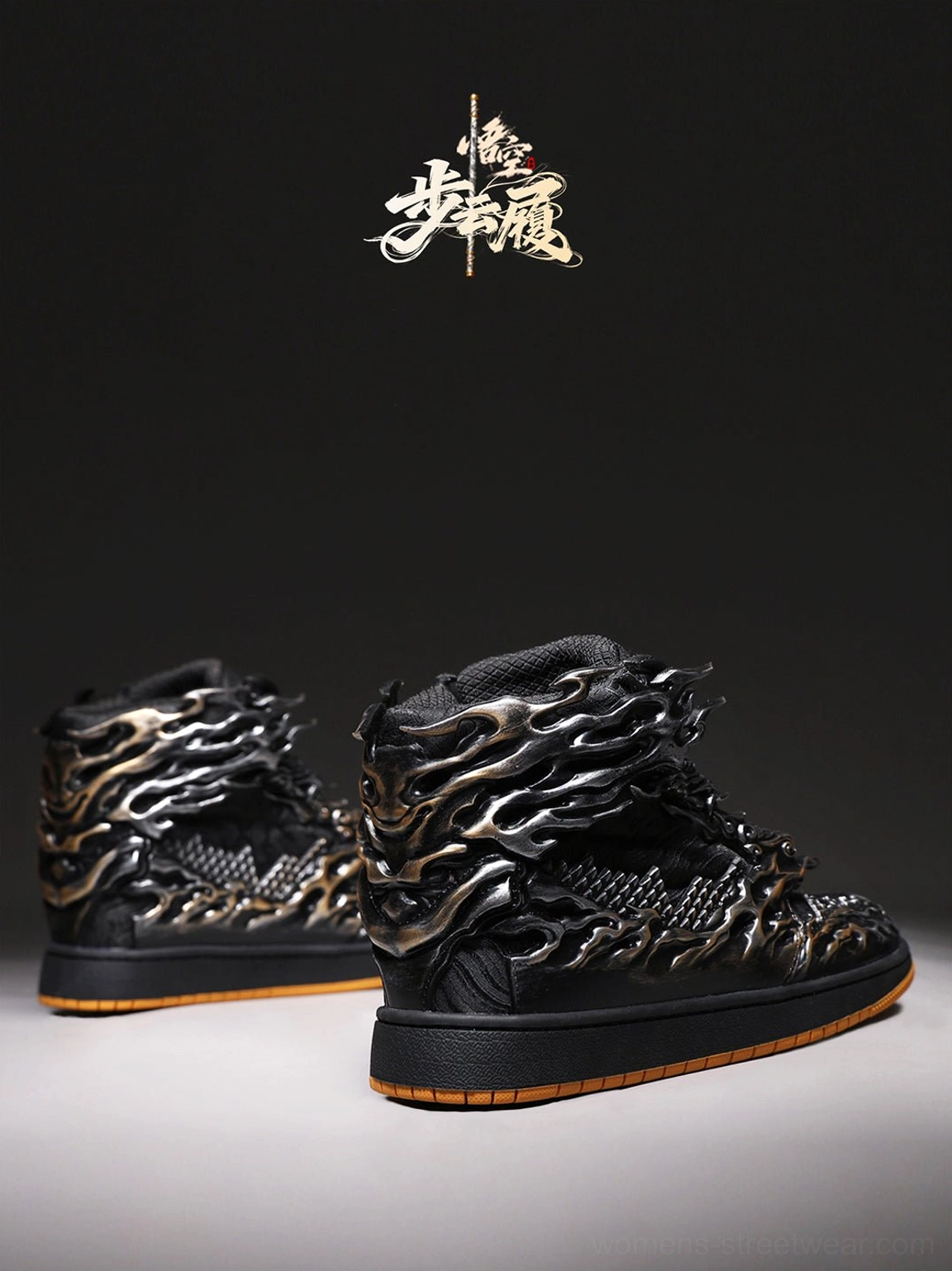 Black and silver Wukong cloud relief high-top sneakers sculptural upper detail view